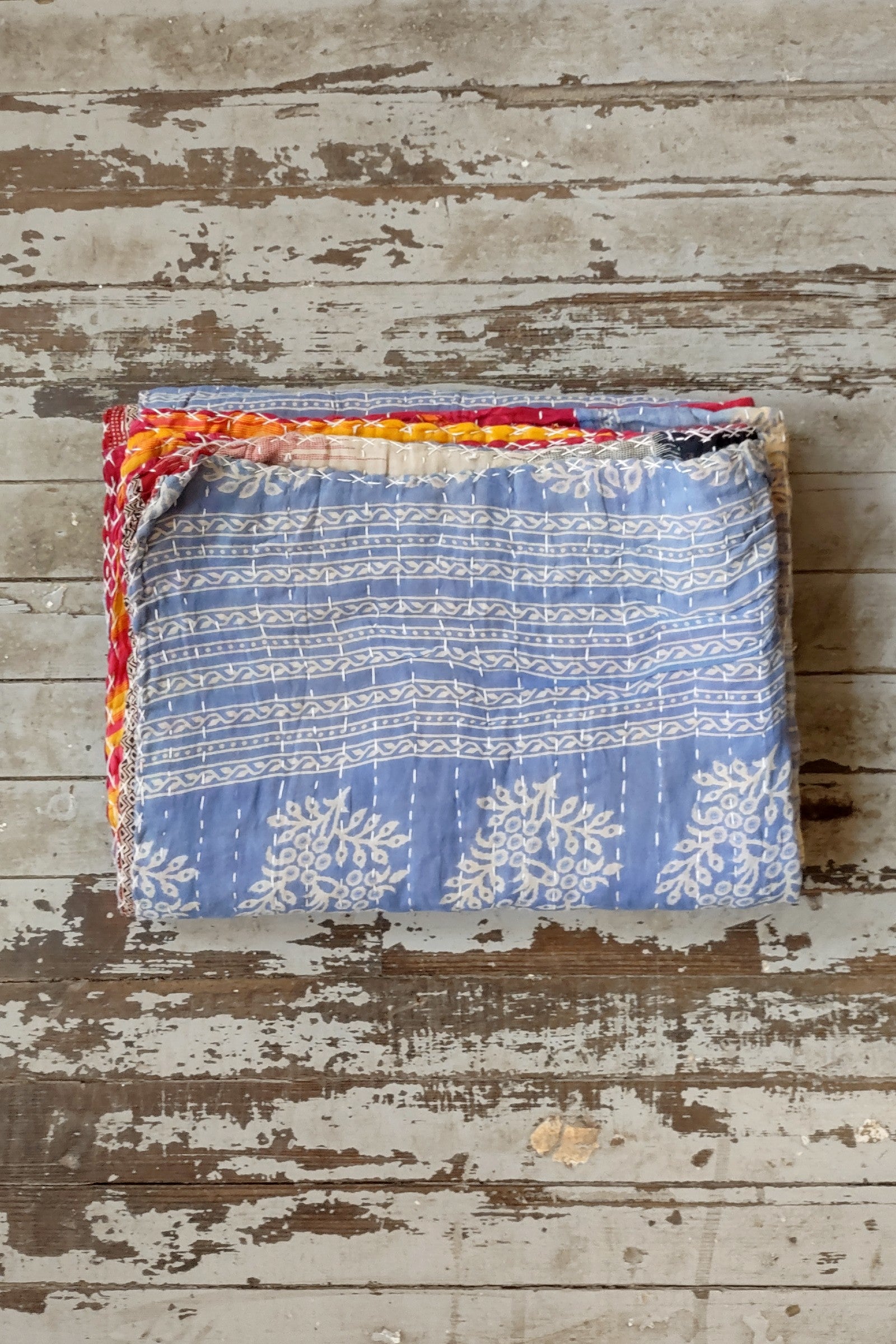 Kantha Sari Throw Blanket #1564