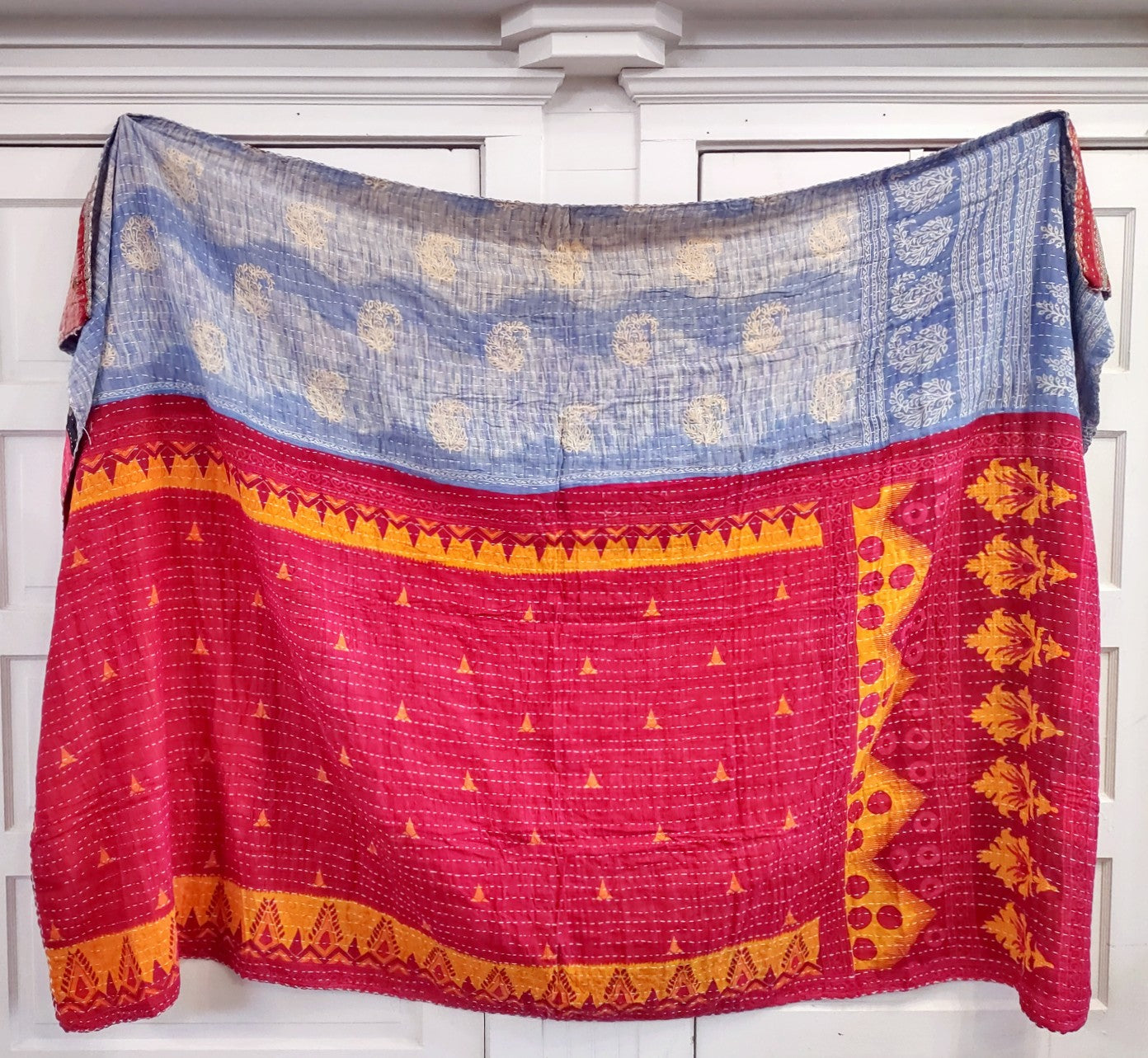 Kantha Sari Throw Blanket #1564