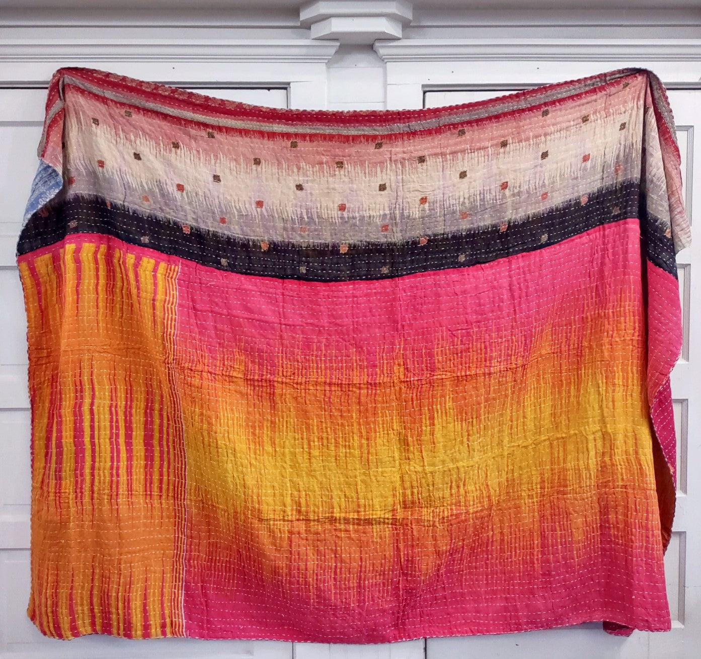 Kantha Sari Throw Blanket #1564