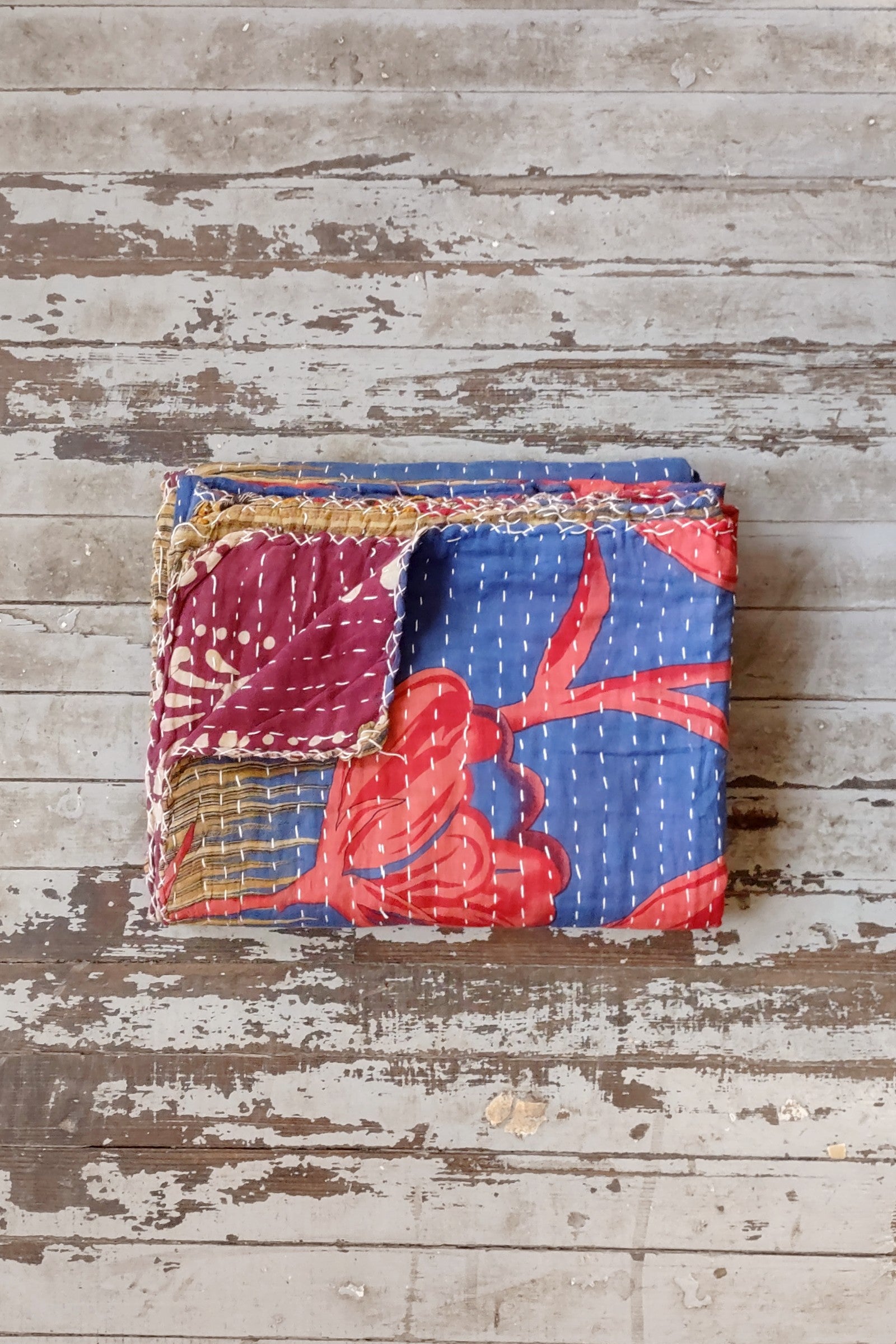 Kantha Sari Throw Blanket #1566