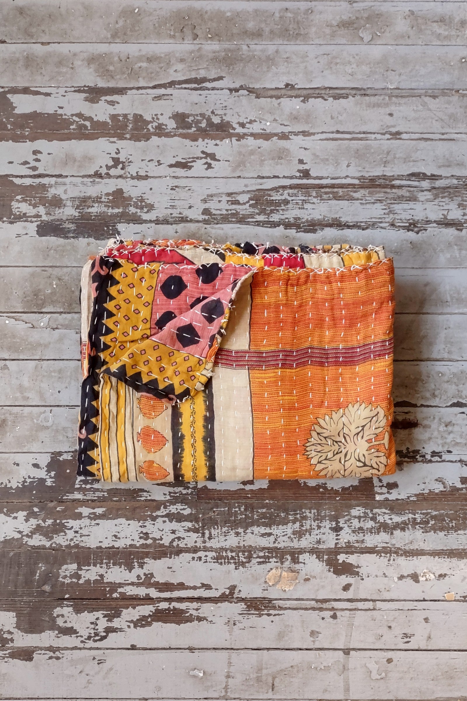 Kantha Sari Throw Blanket #1567