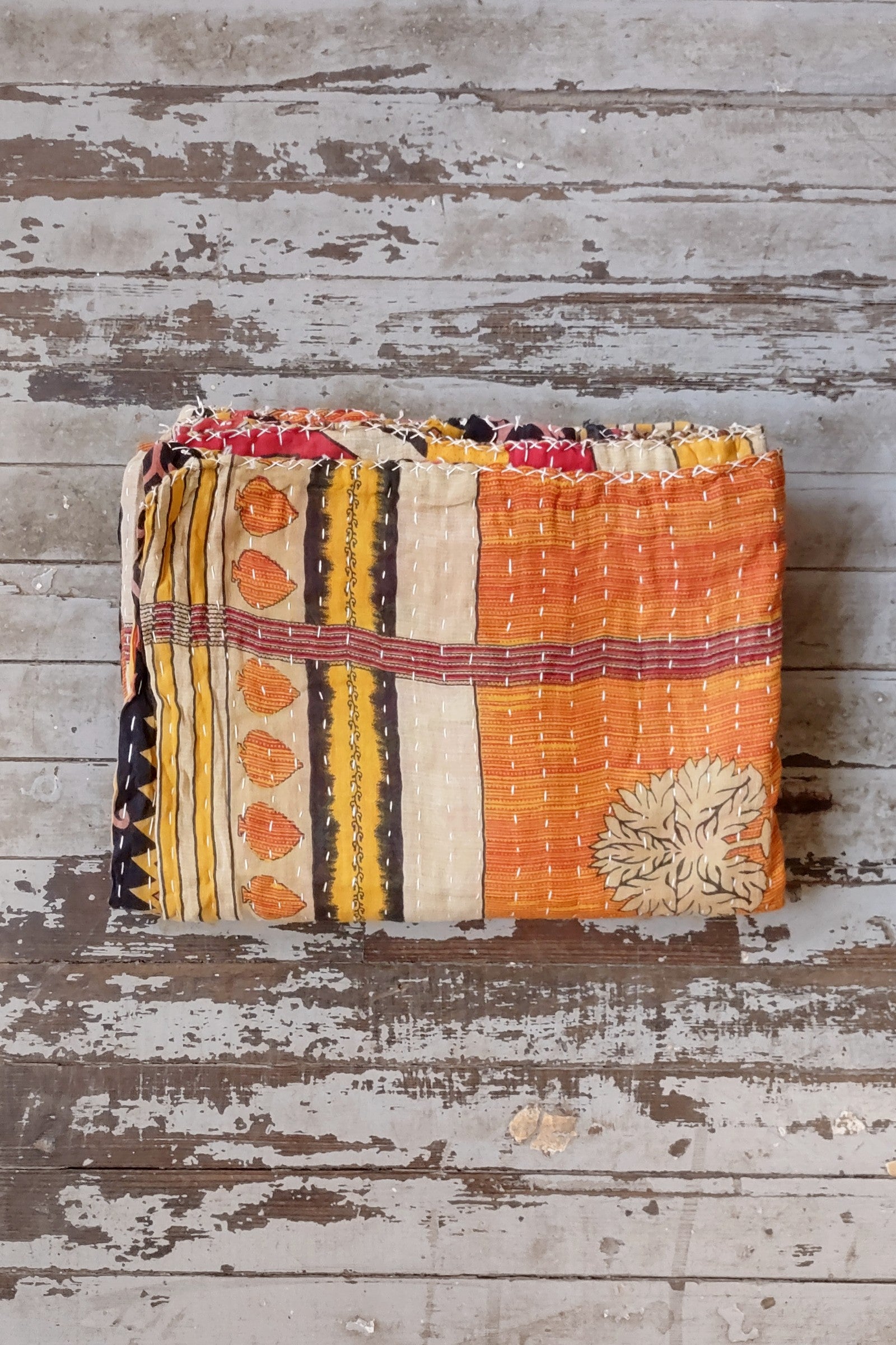 Kantha Sari Throw Blanket #1567