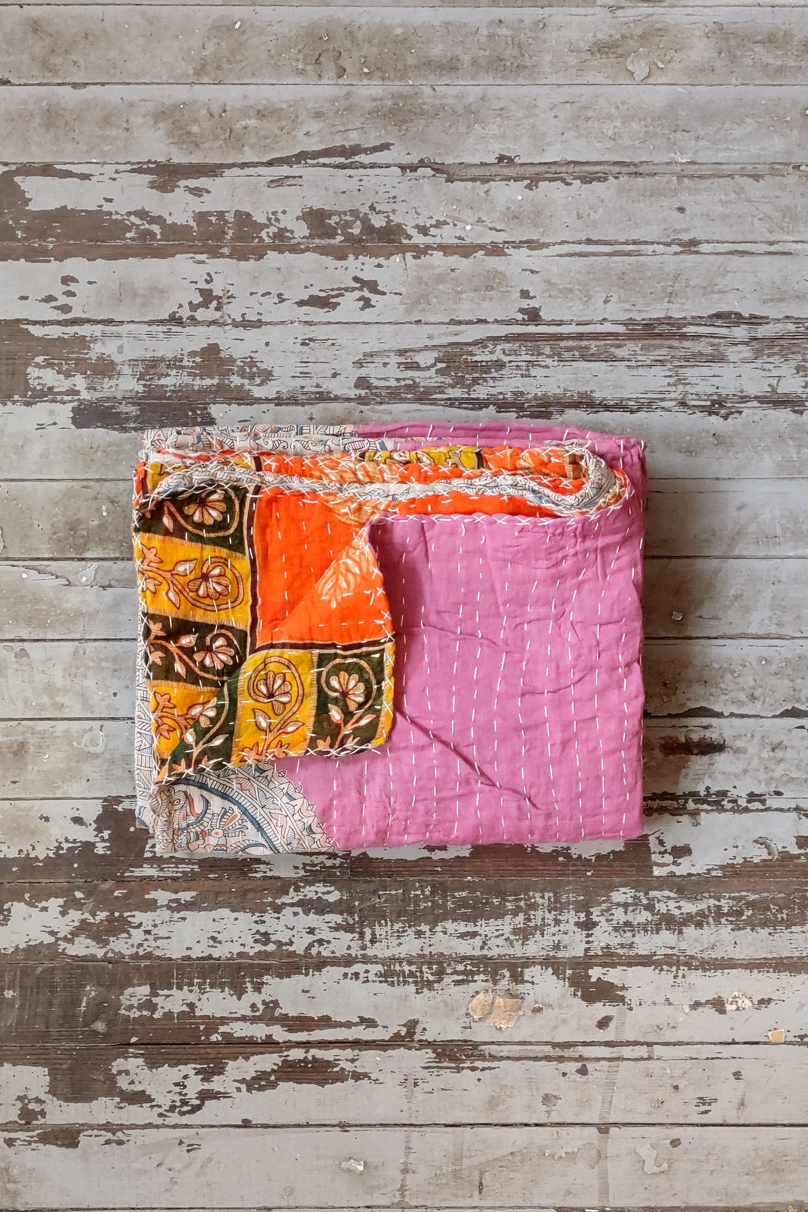 Kantha Sari Throw Blanket #1568