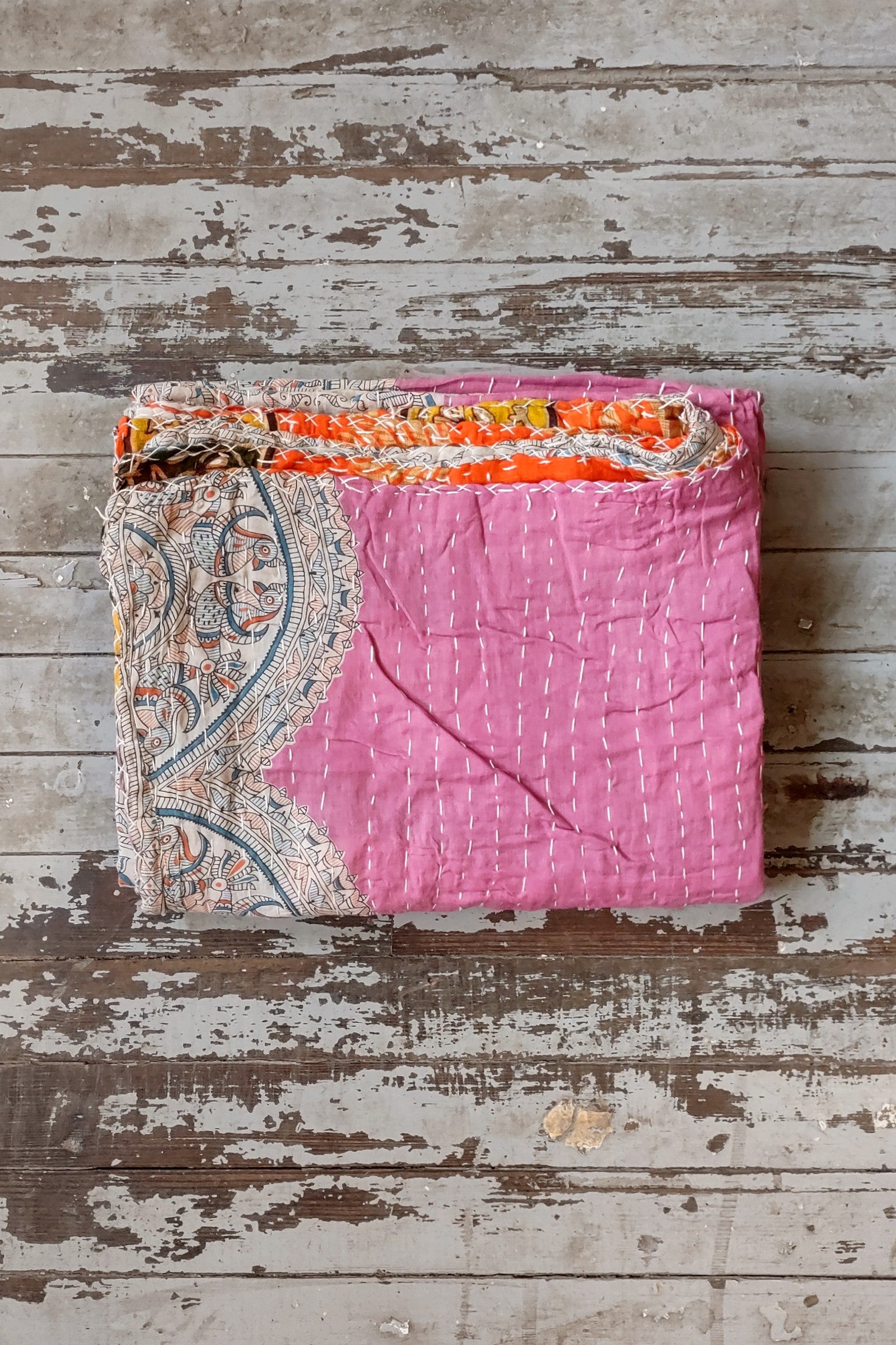 Kantha Sari Throw Blanket #1568