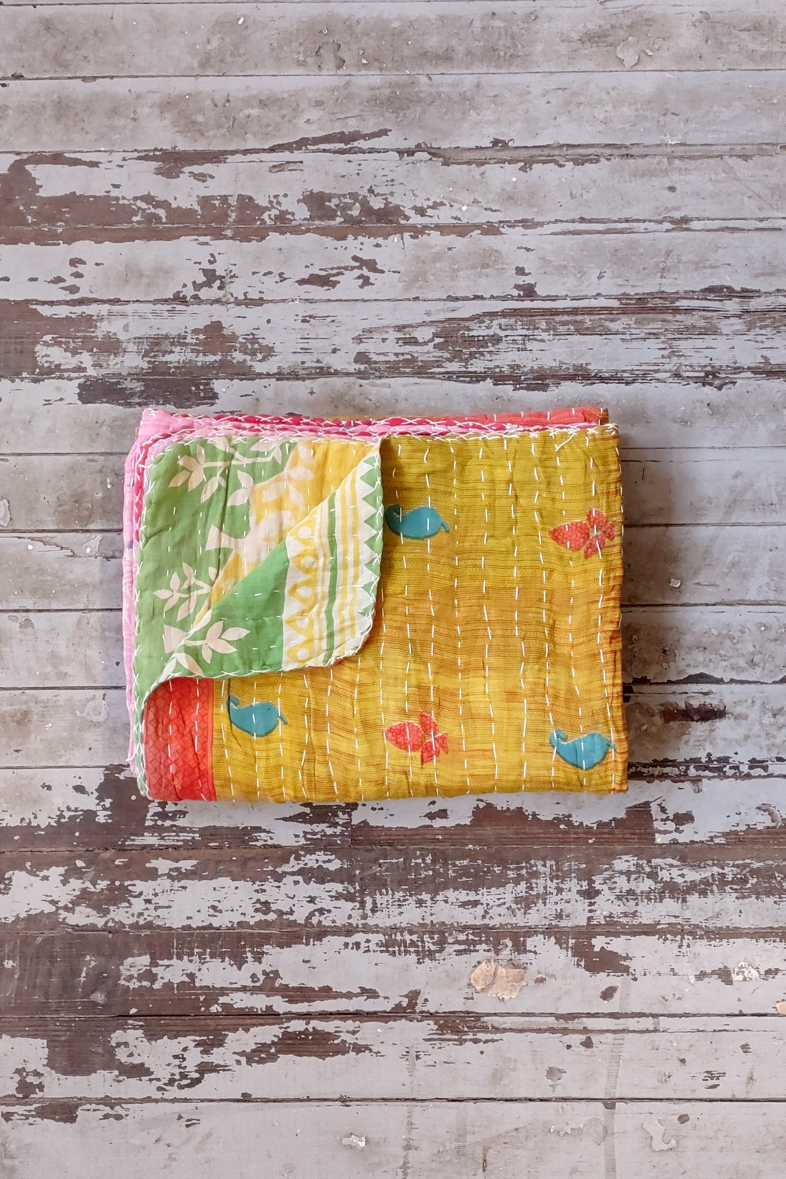 Kantha Sari Throw Blanket #1570