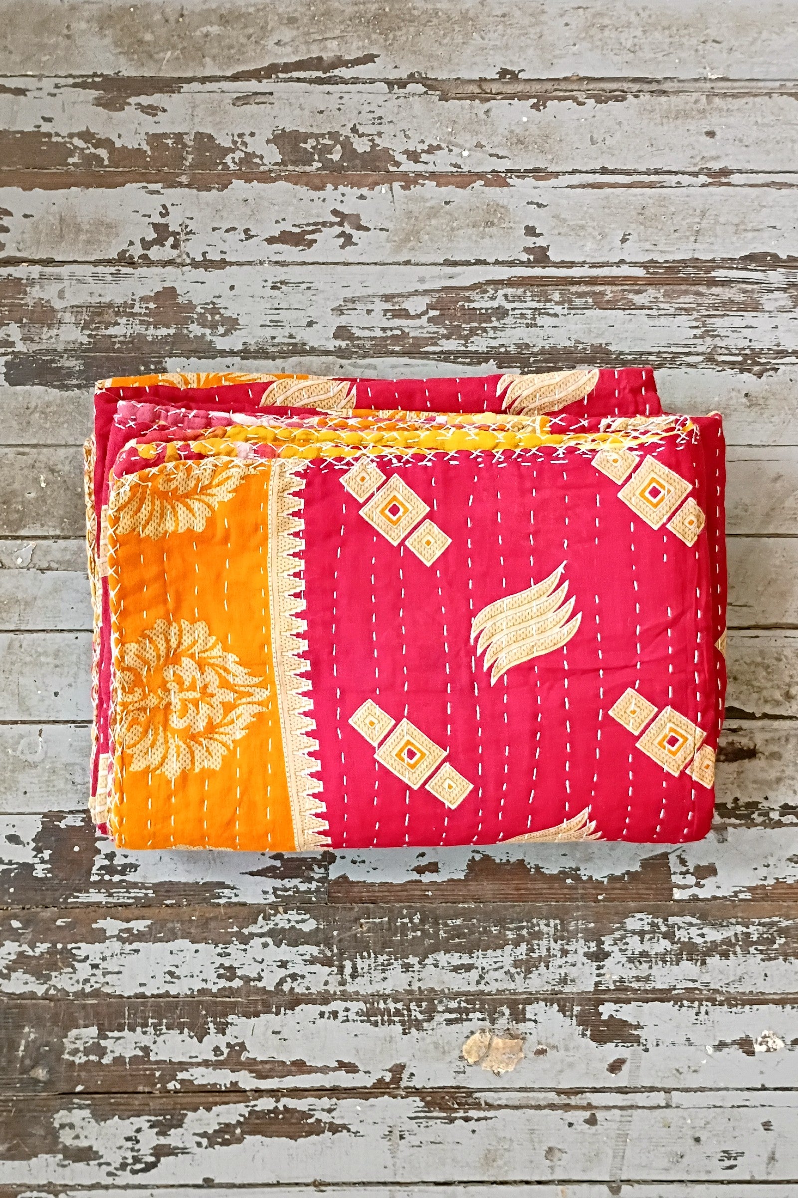 Kantha Sari Throw Blanket #1572