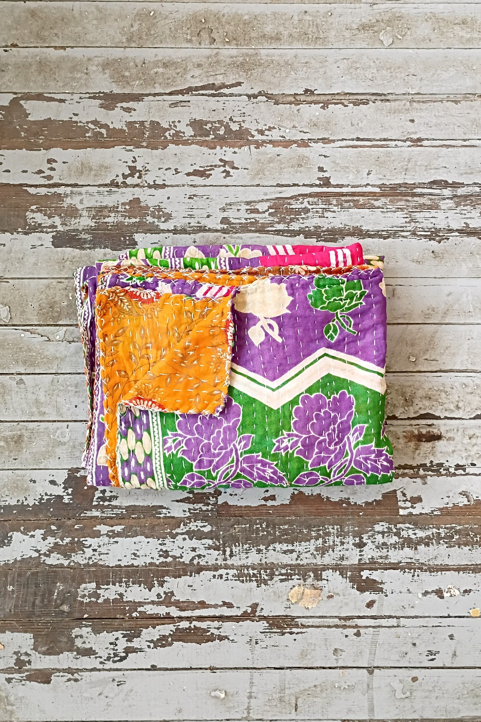 Kantha Sari Throw Blanket #1573
