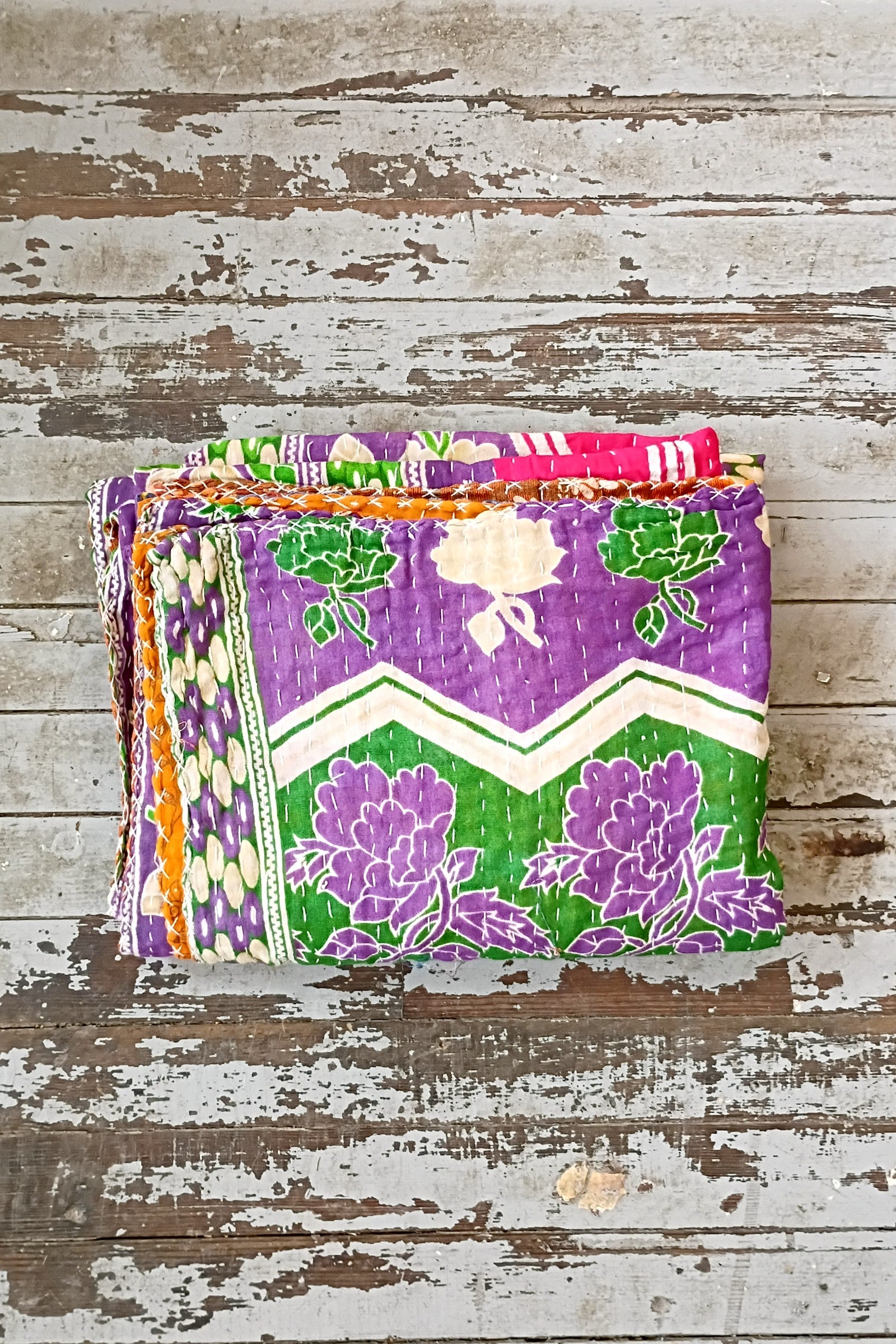 Kantha Sari Throw Blanket #1573