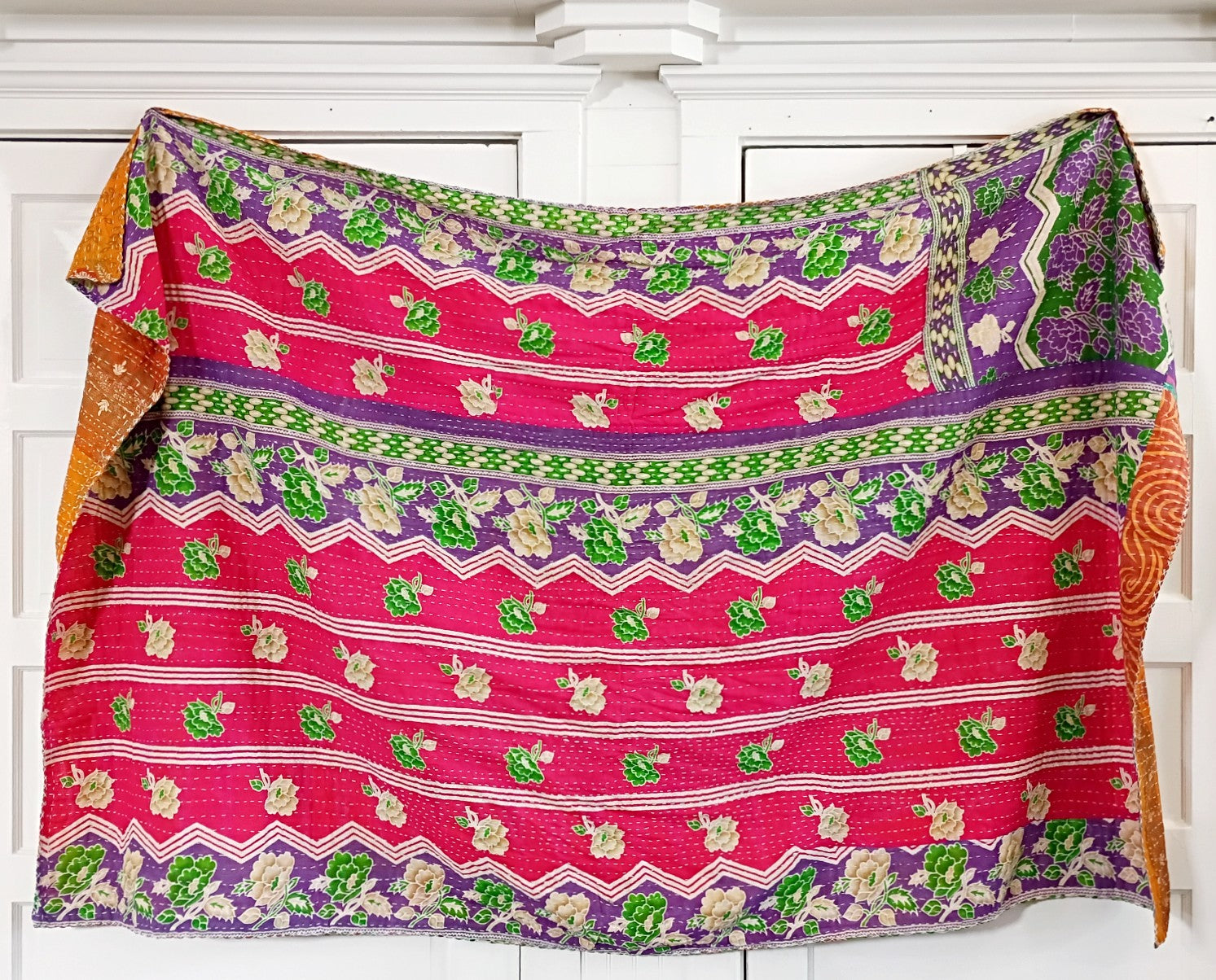Kantha Sari Throw Blanket #1573