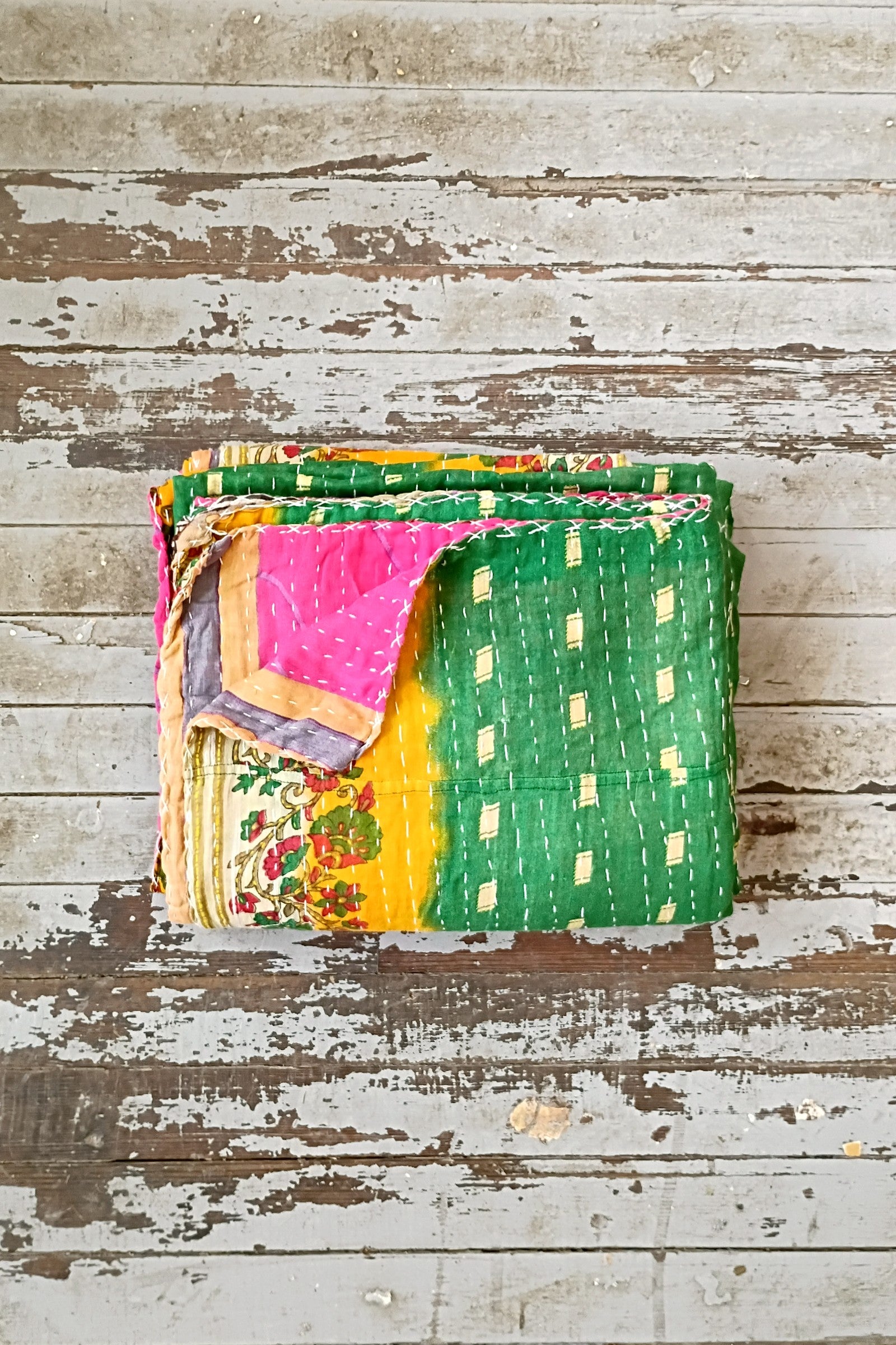 Kantha Sari Throw Blanket #1575