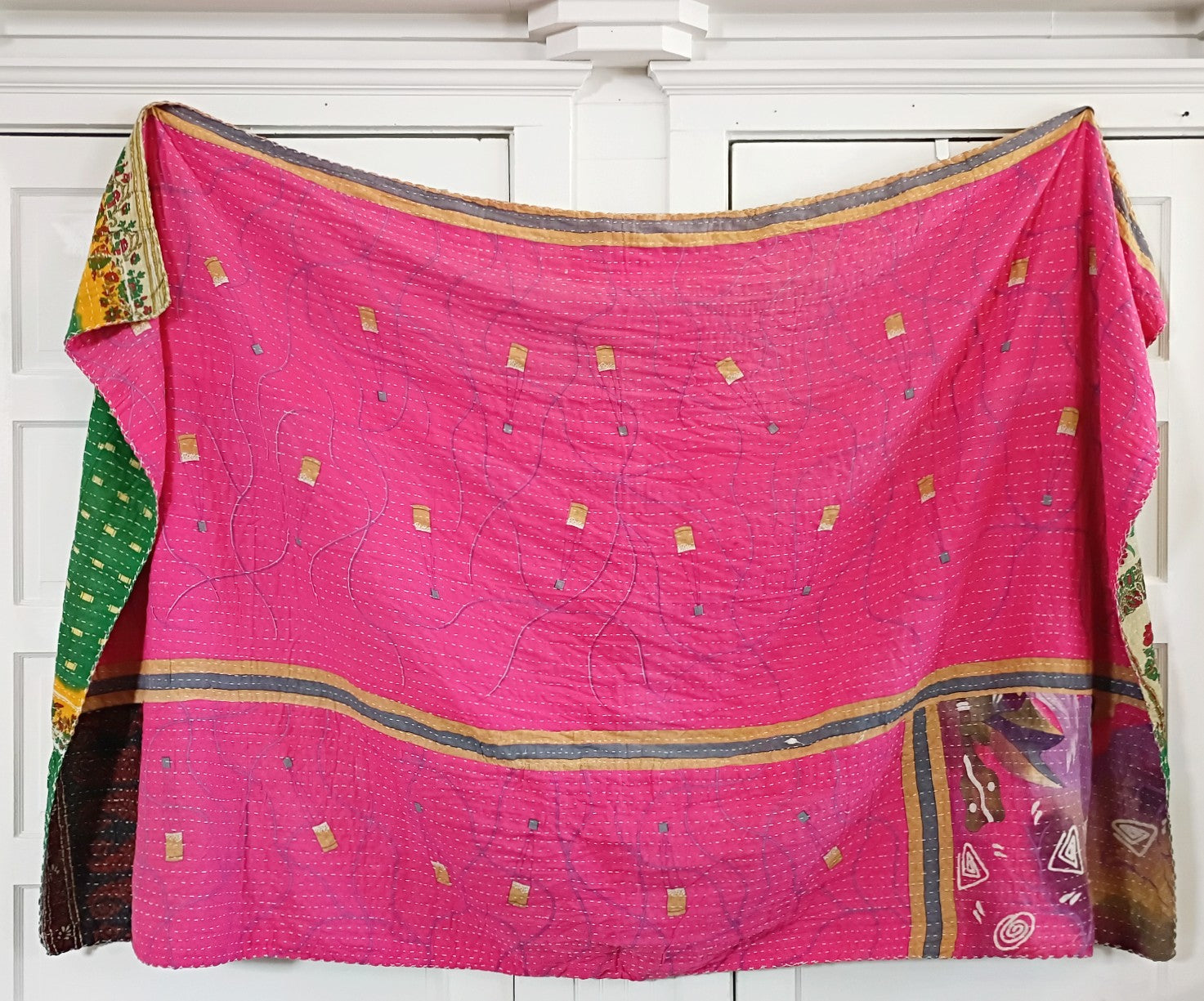 Kantha Sari Throw Blanket #1575