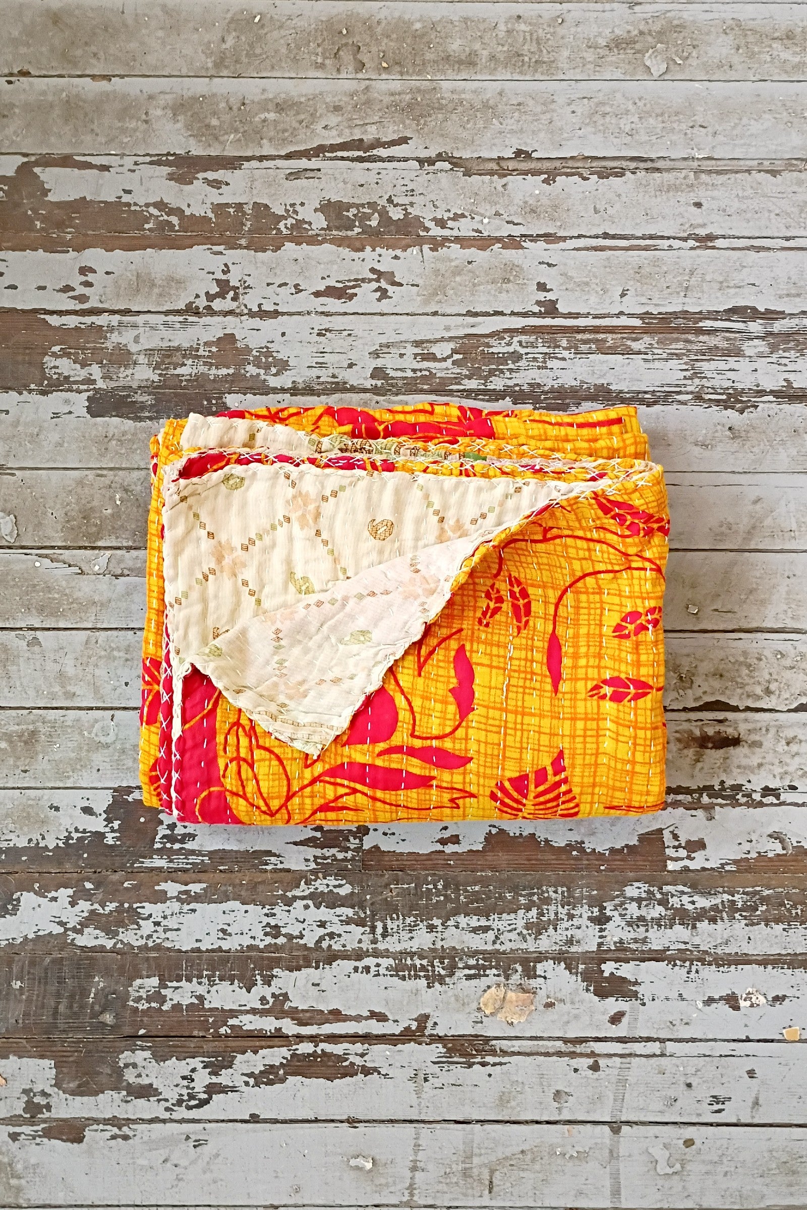 Kantha Sari Throw Blanket #1576