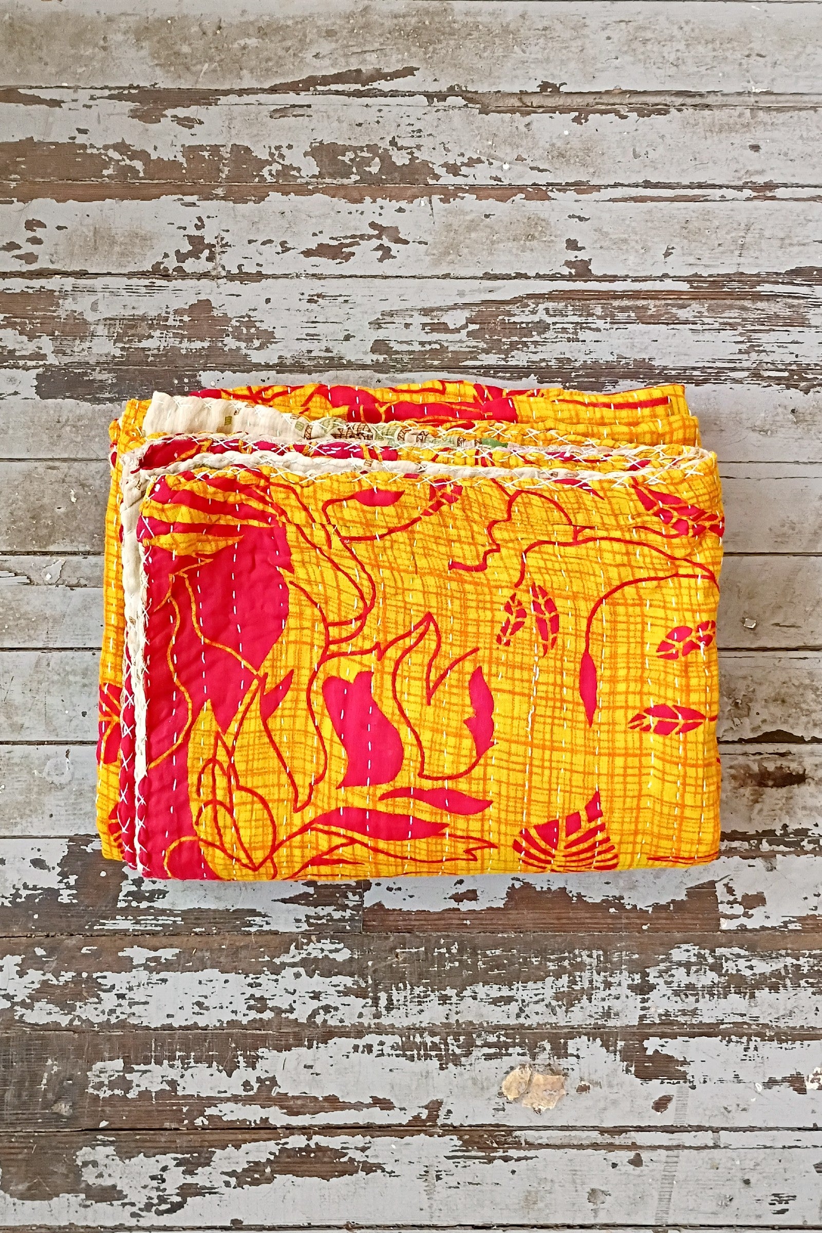 Kantha Sari Throw Blanket #1576