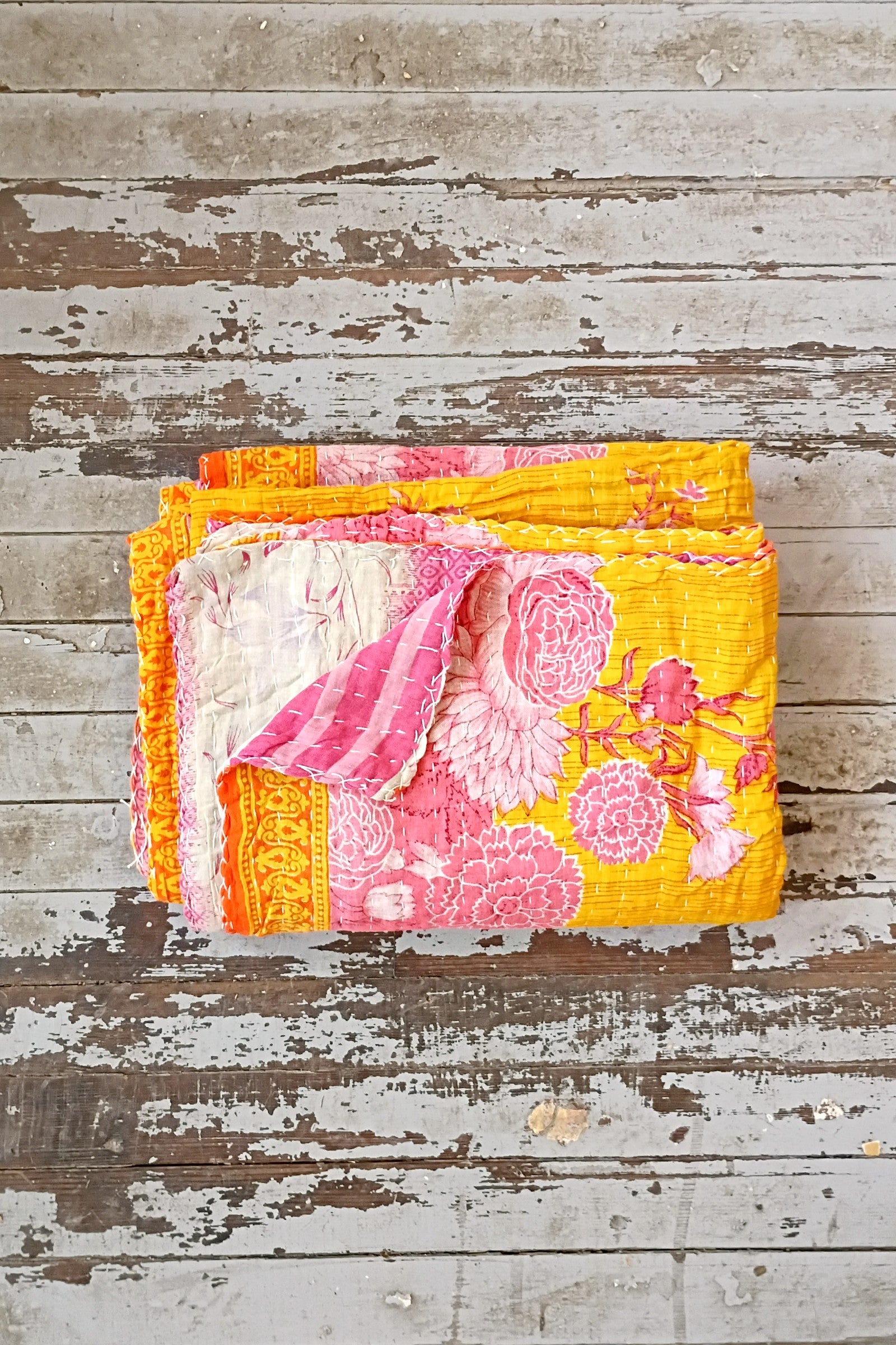 Kantha Sari Throw Blanket #1578