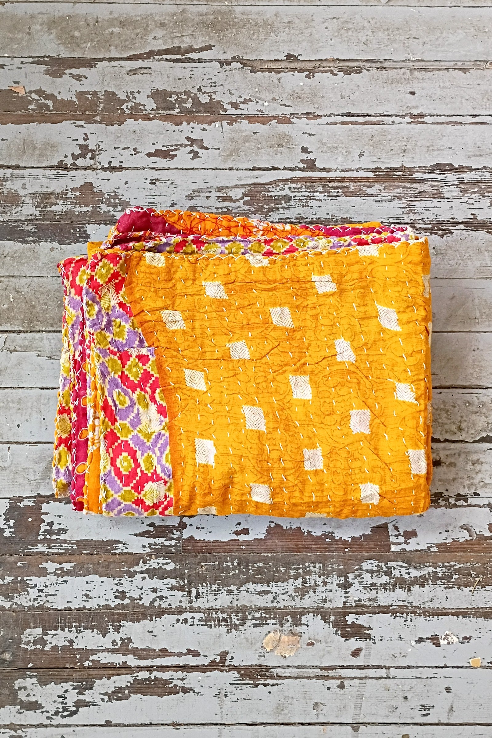 Kantha Sari Throw Blanket #1581
