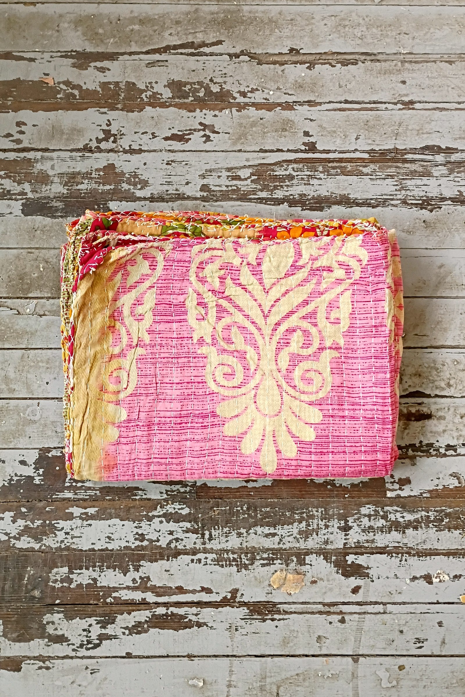 Kantha Sari Throw Blanket #1584