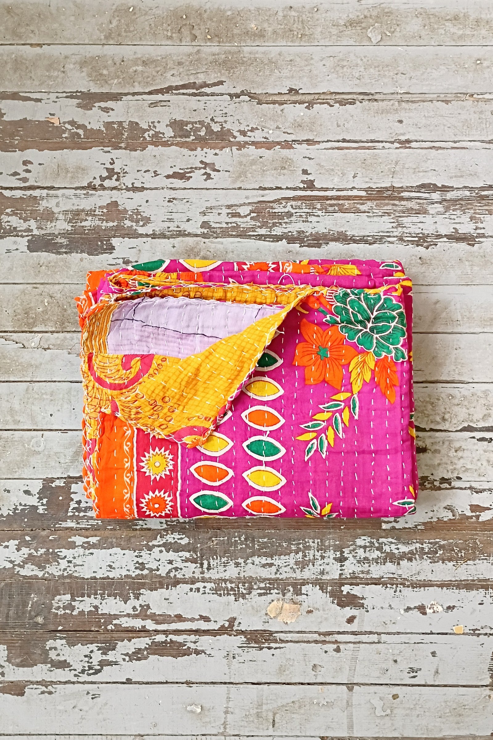 Kantha Sari Throw Blanket #1585