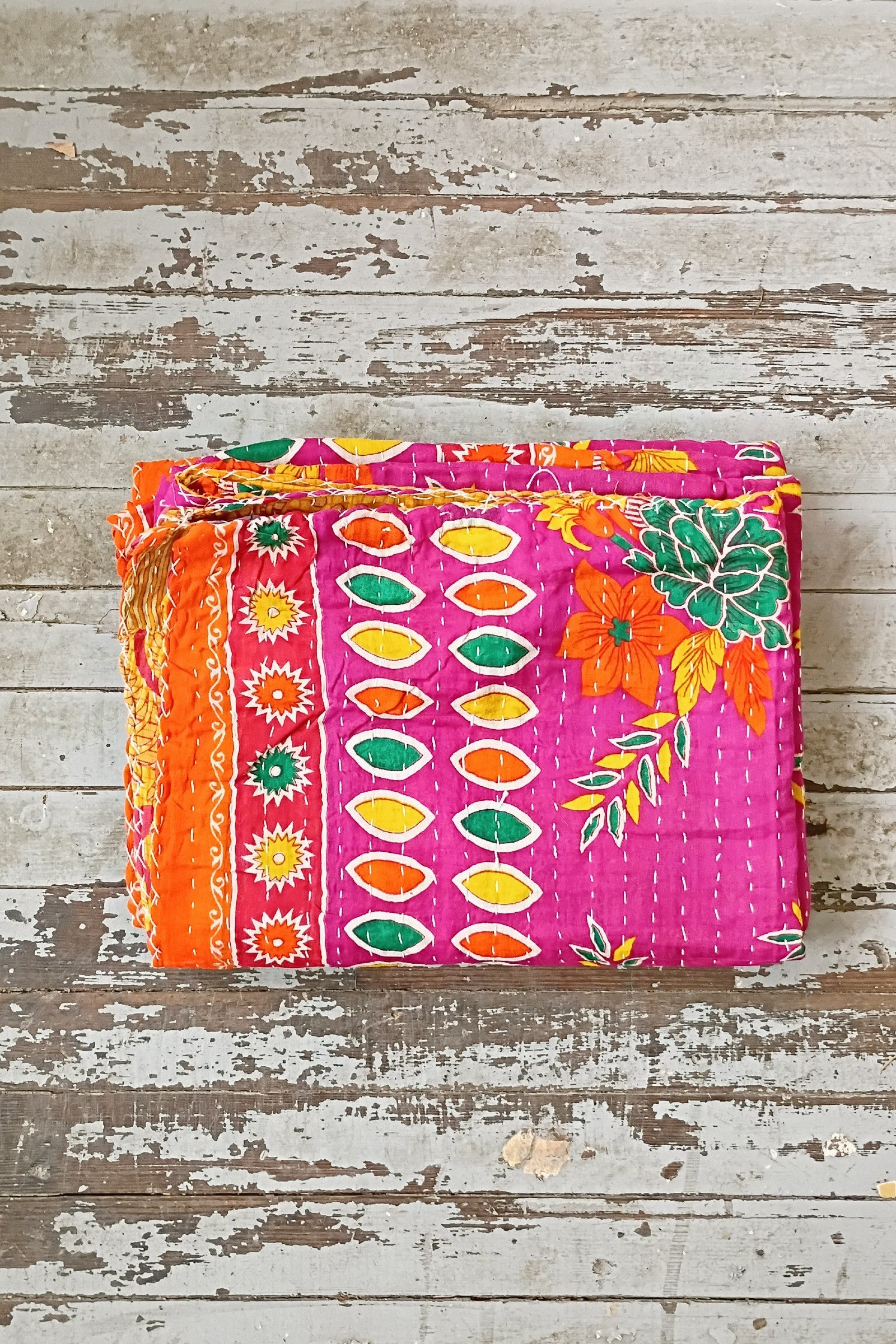 Kantha Sari Throw Blanket #1585