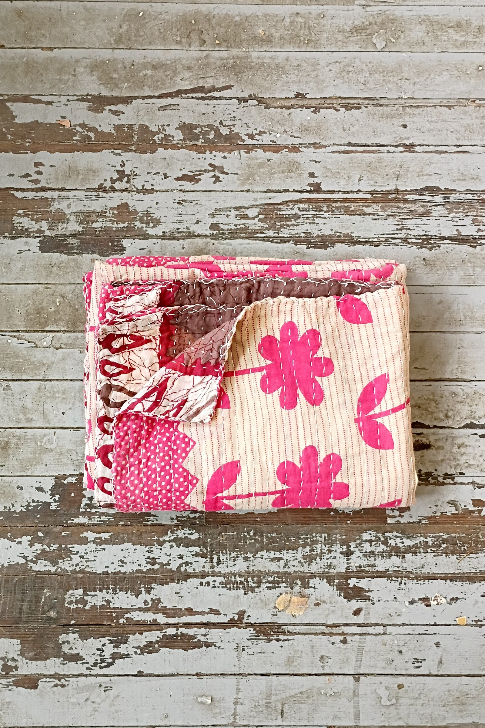 Kantha Sari Throw Blanket #1586