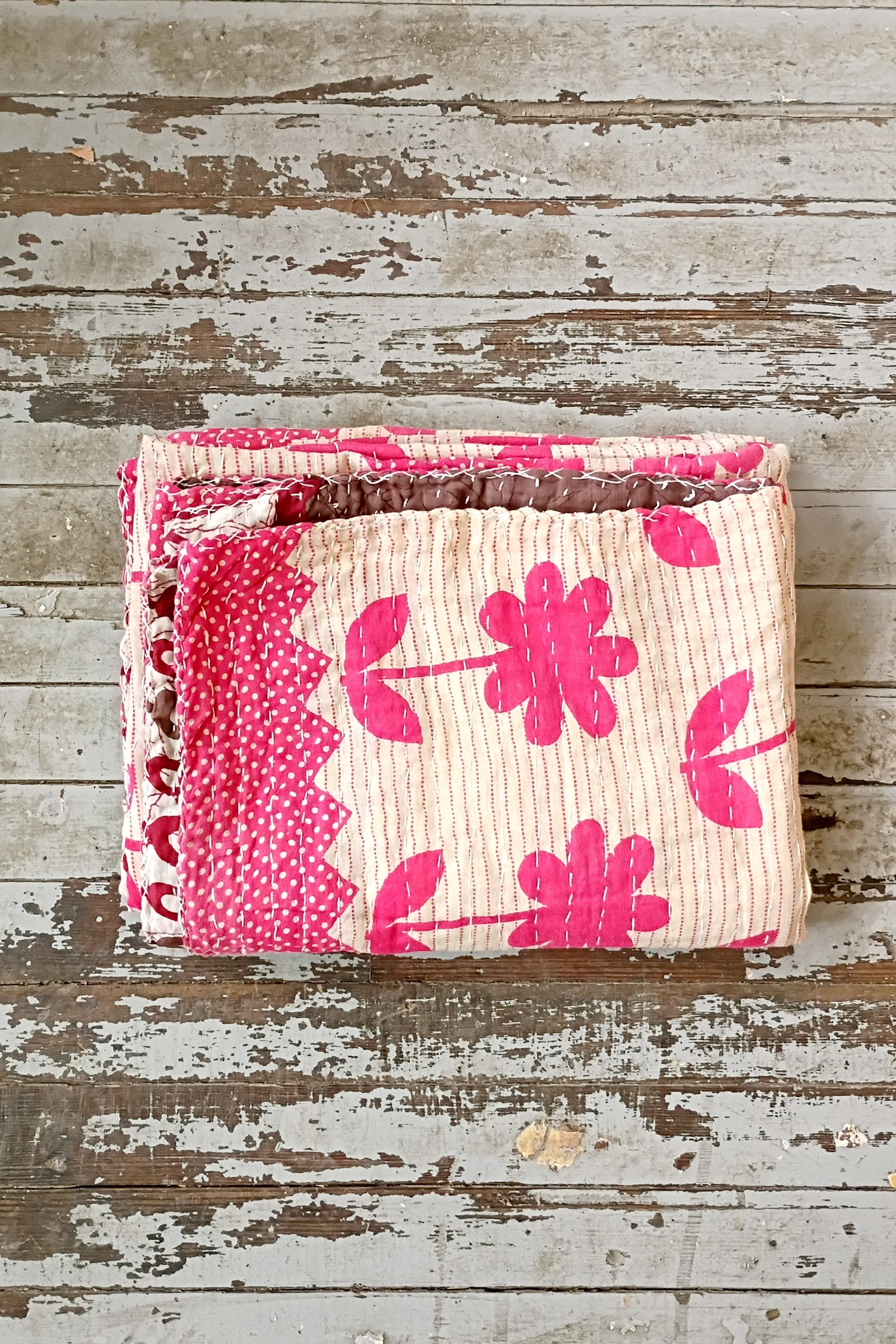 Kantha Sari Throw Blanket #1586