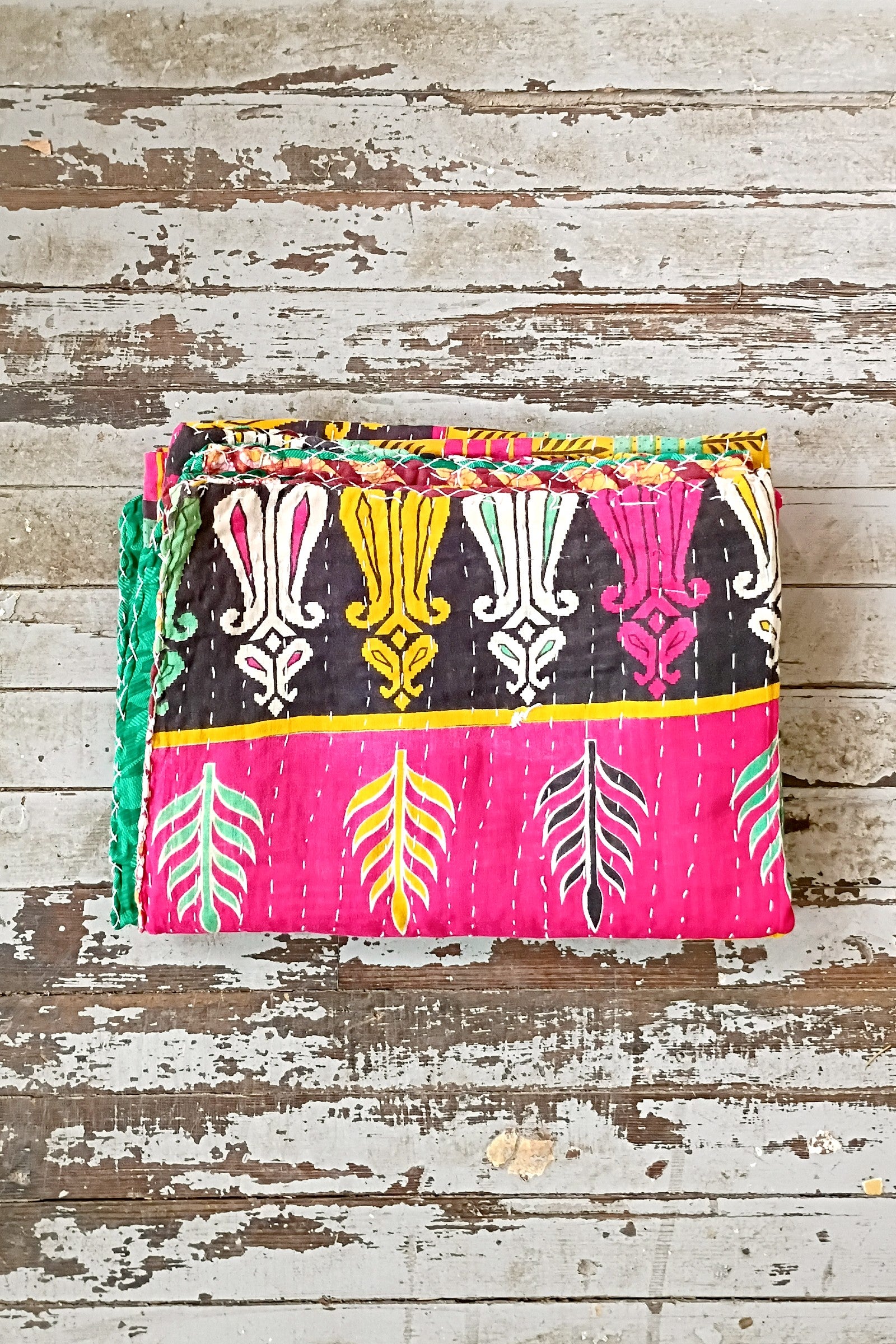 Kantha Sari Throw Blanket #1587