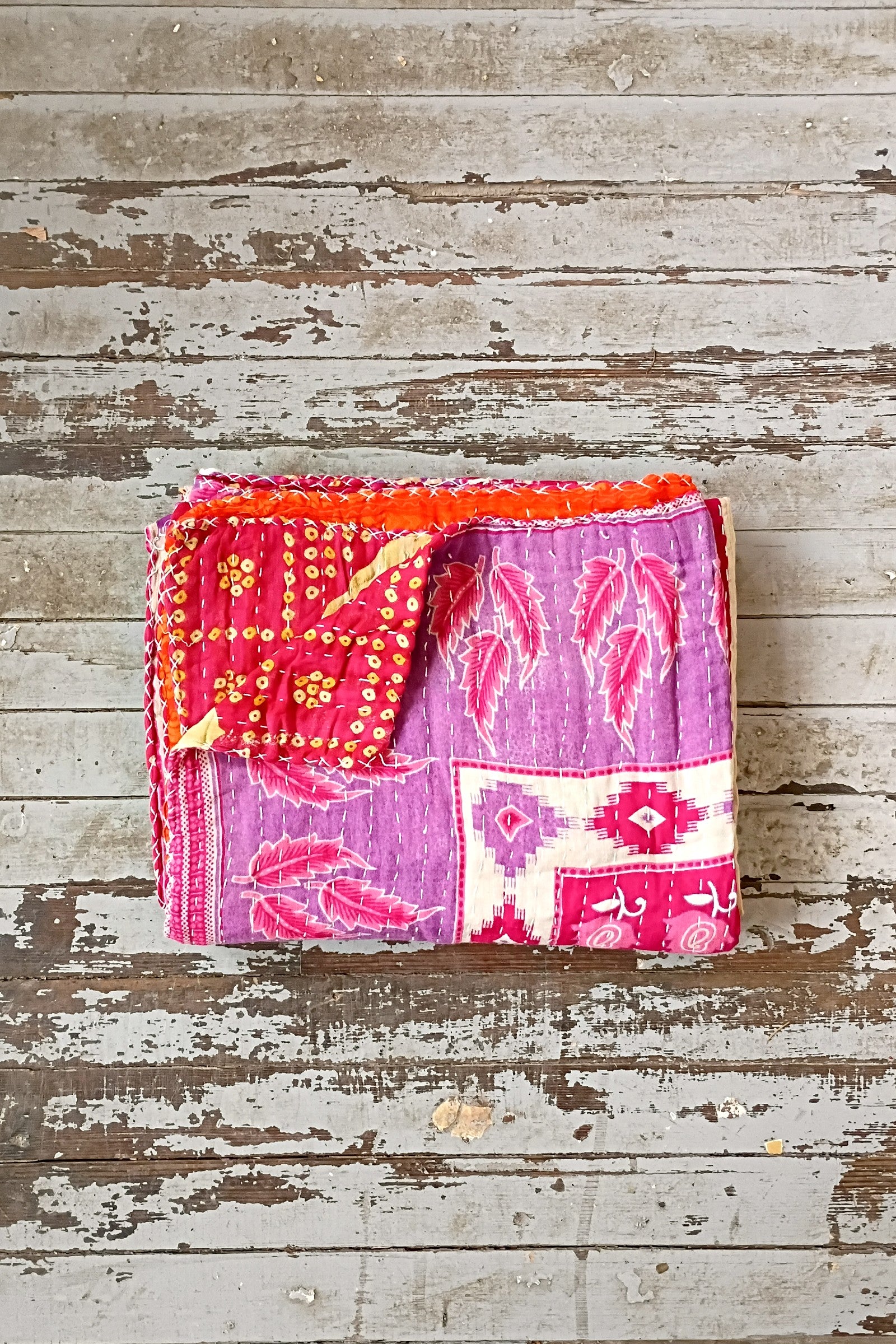 Kantha Sari Throw Blanket #1589