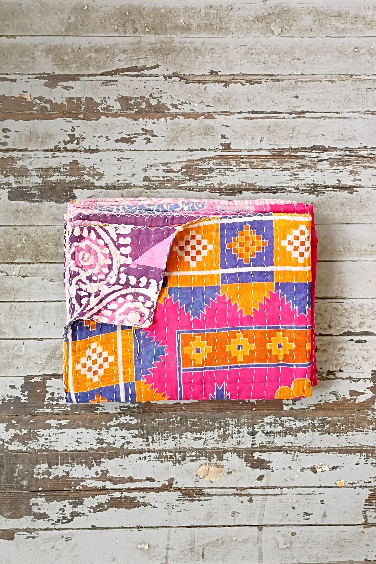 Kantha Sari Throw Blanket #1590