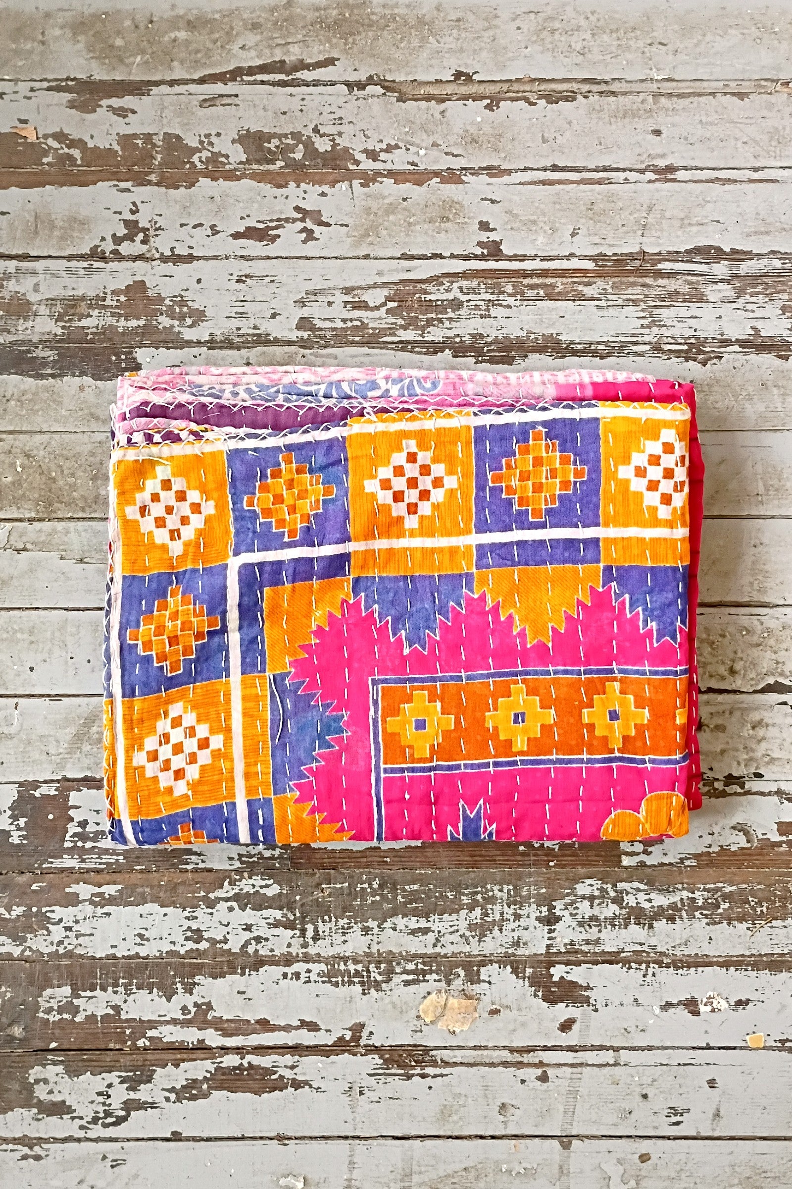 Kantha Sari Throw Blanket #1590