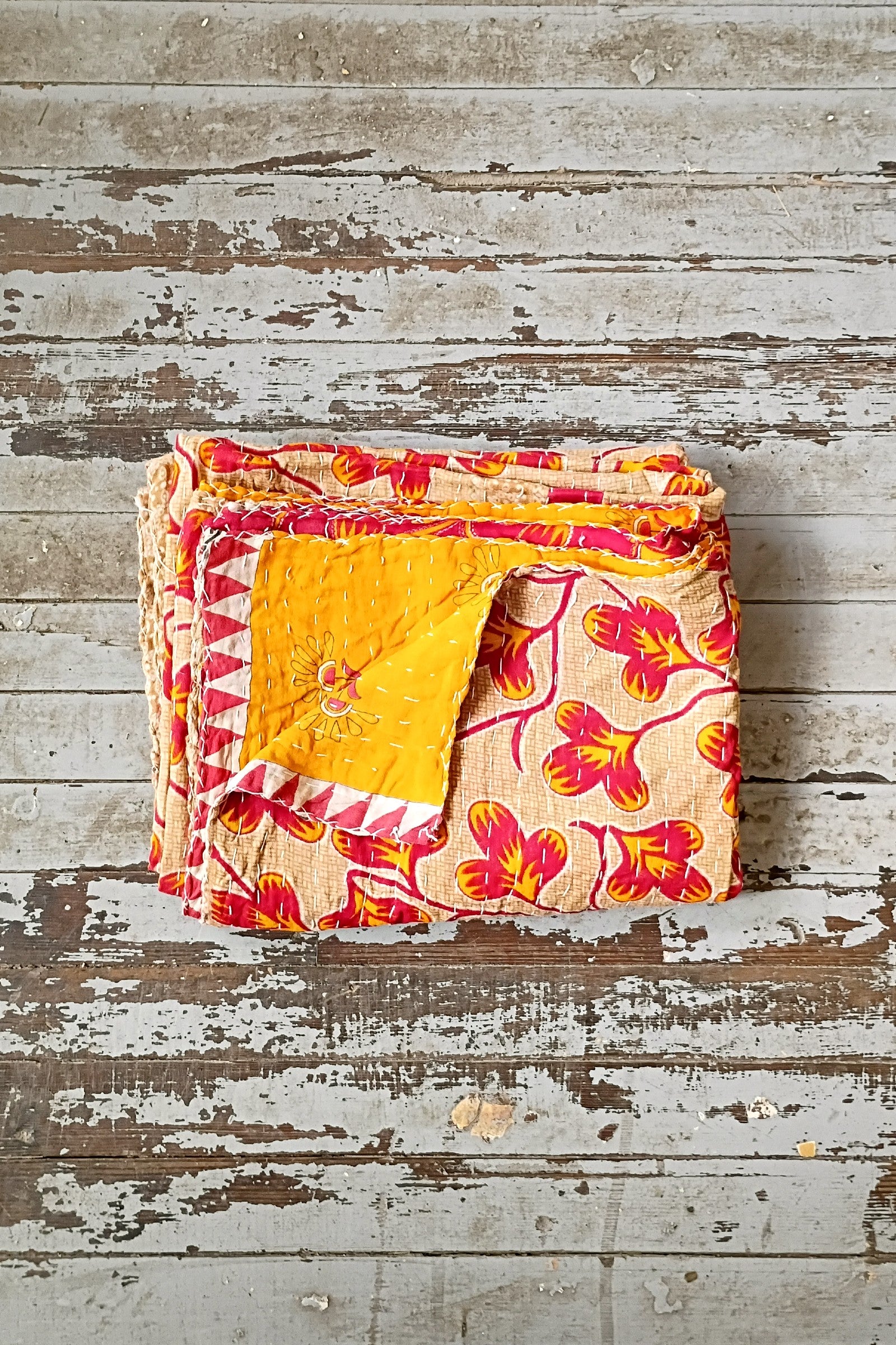 Kantha Sari Throw Blanket #1593