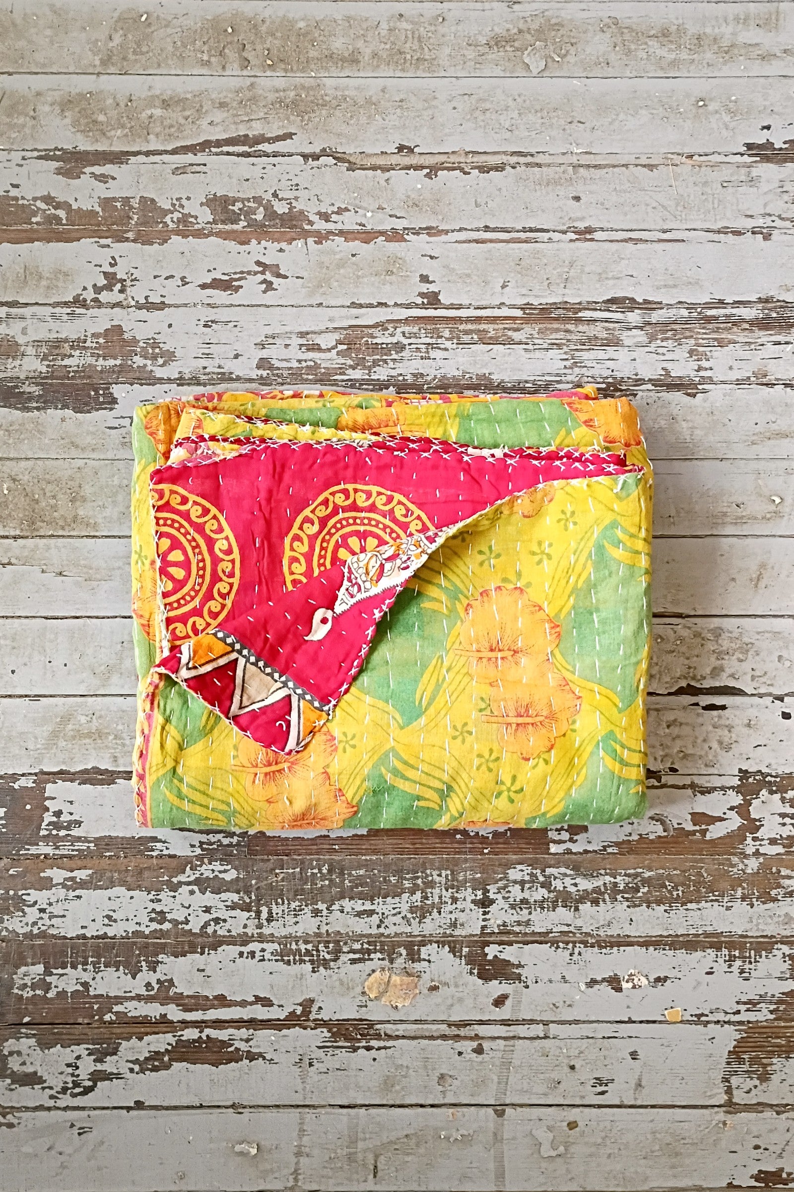 Kantha Sari Throw Blanket #1596