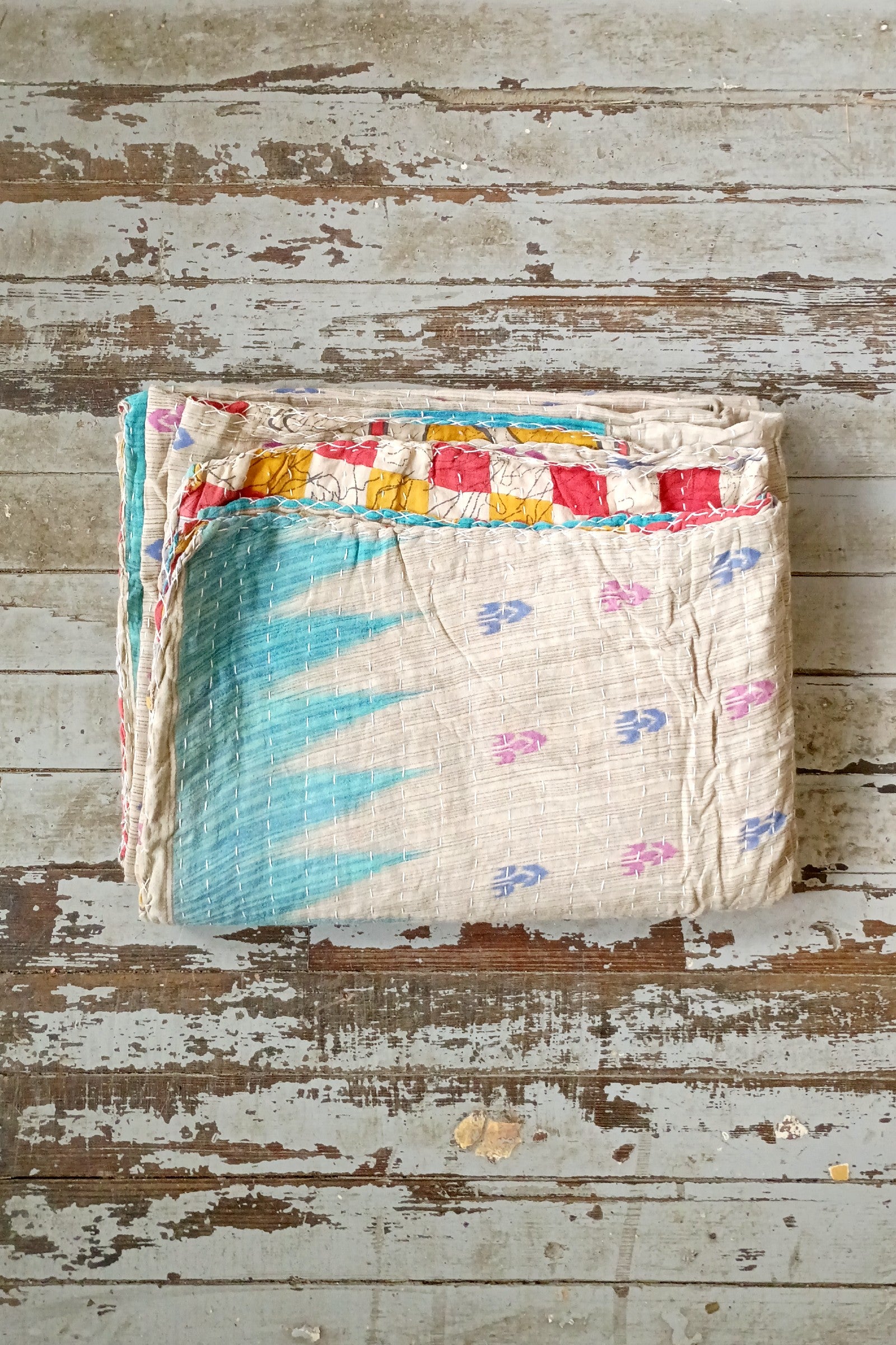 Kantha Sari Throw Blanket #1598