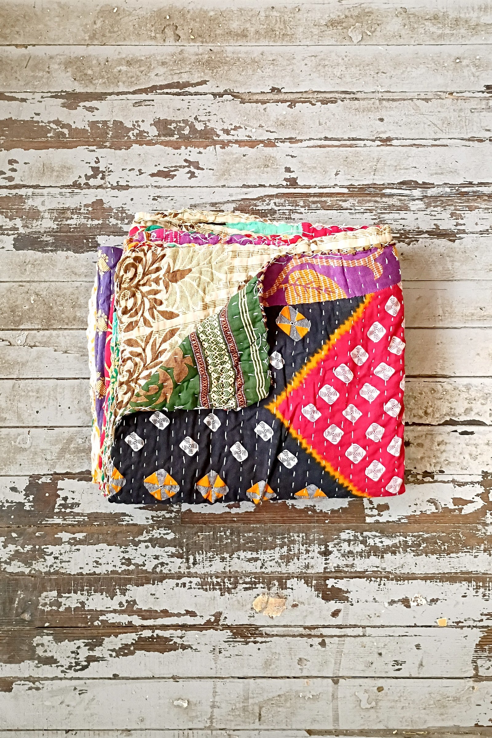 Kantha Sari Throw Blanket #1602