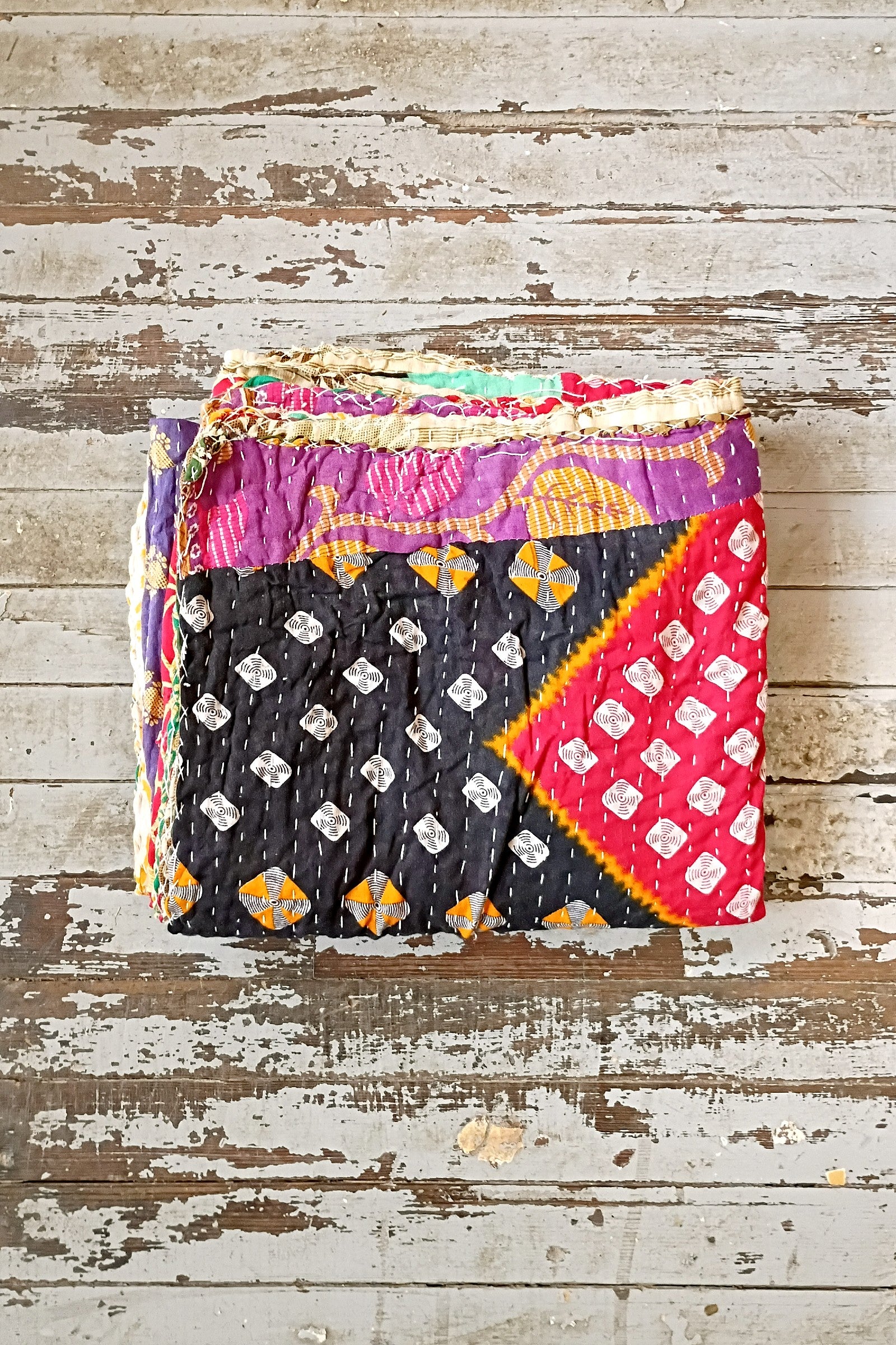 Kantha Sari Throw Blanket #1602