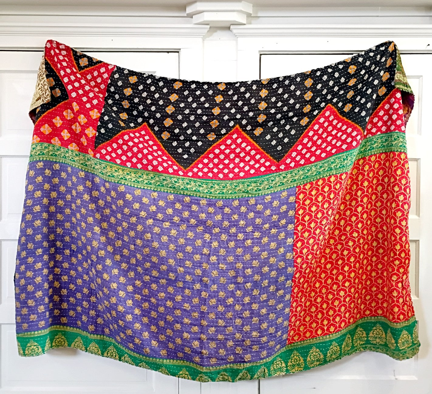 Kantha Sari Throw Blanket #1602