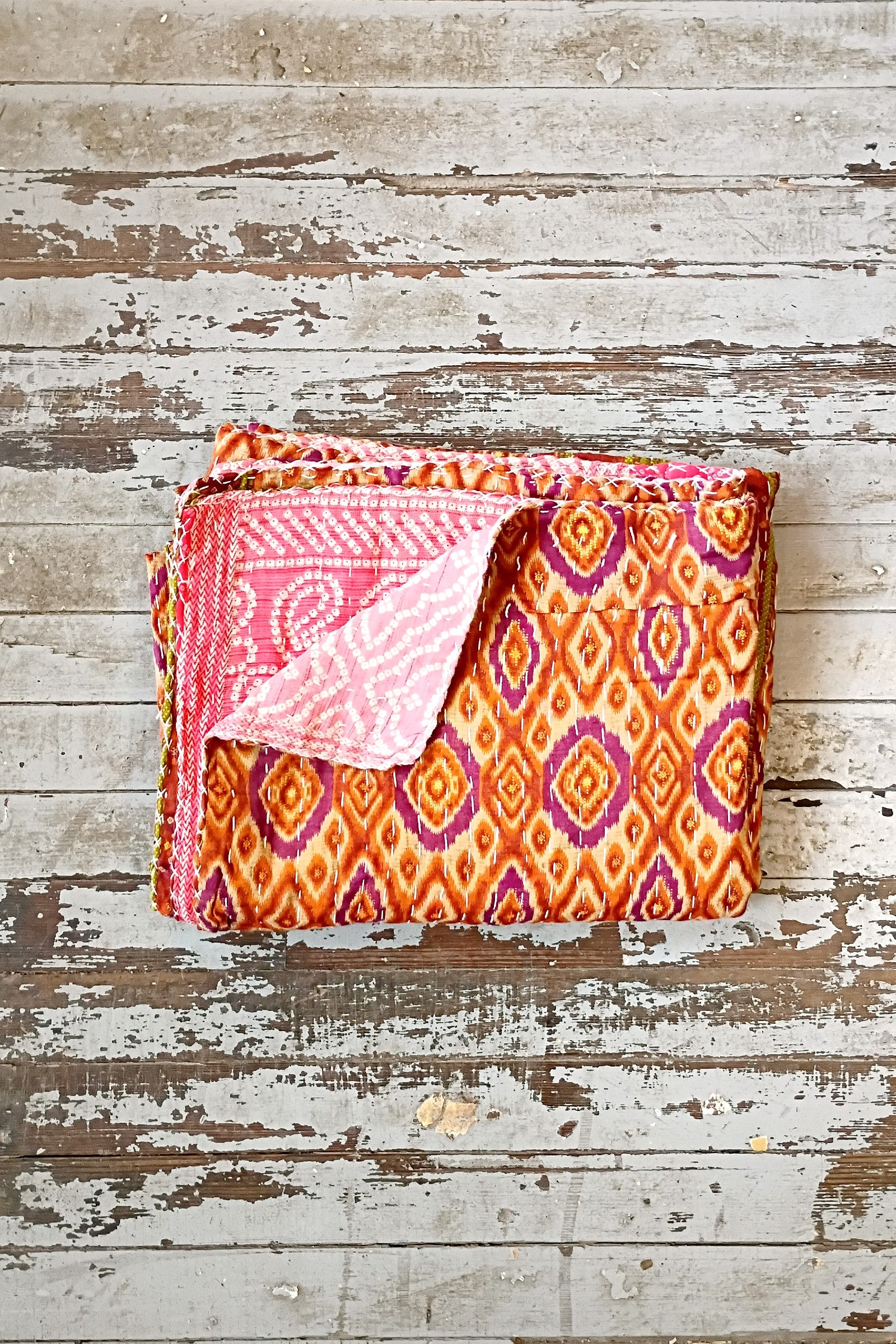 Kantha Sari Throw Blanket #1603