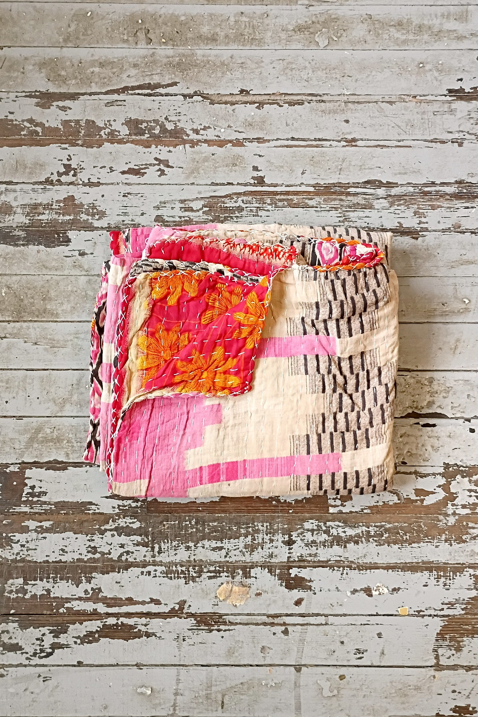 Kantha Sari Throw Blanket #1605