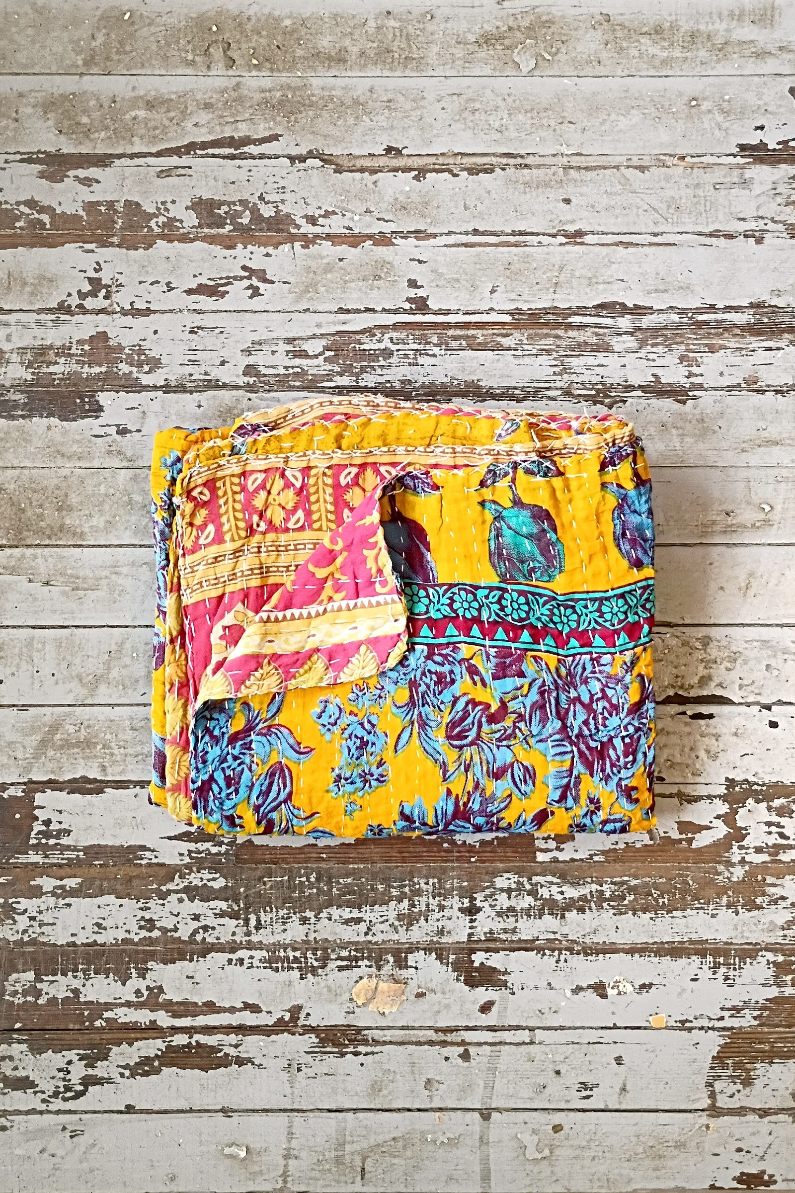 Kantha Sari Throw Blanket #1607