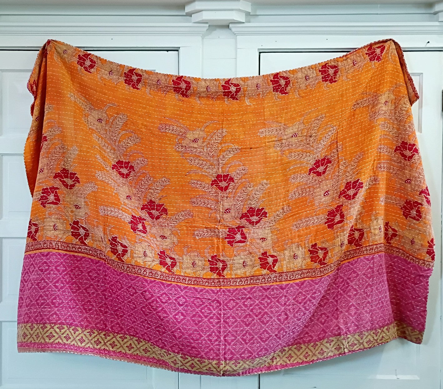 Kantha Sari Throw Blanket #1608