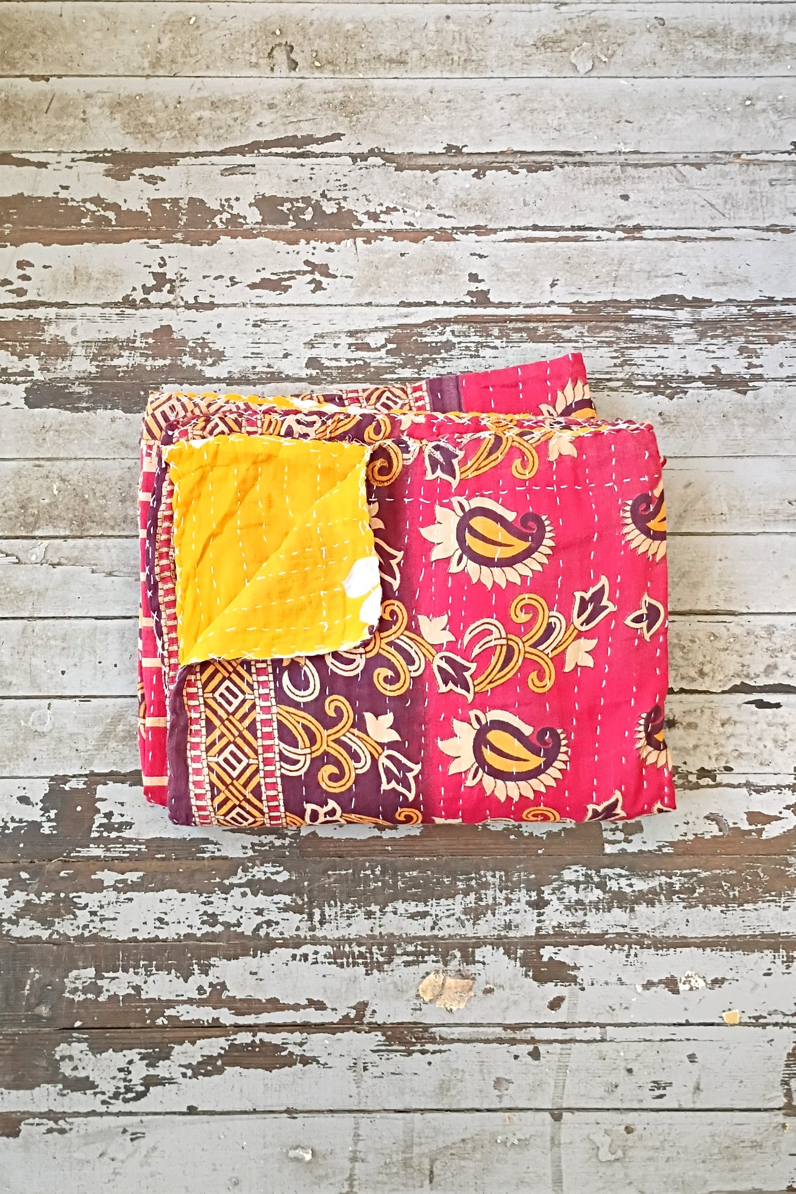 Kantha Sari Throw Blanket #1614