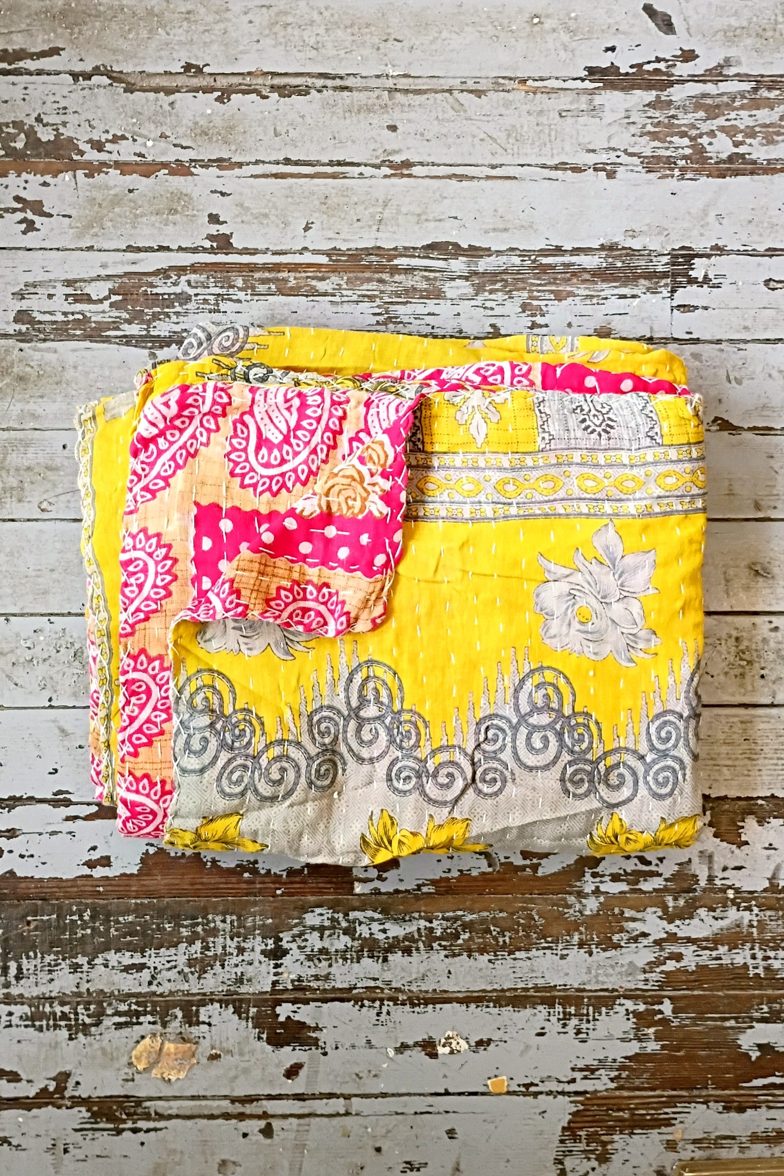 Kantha Sari Throw Blanket #1621