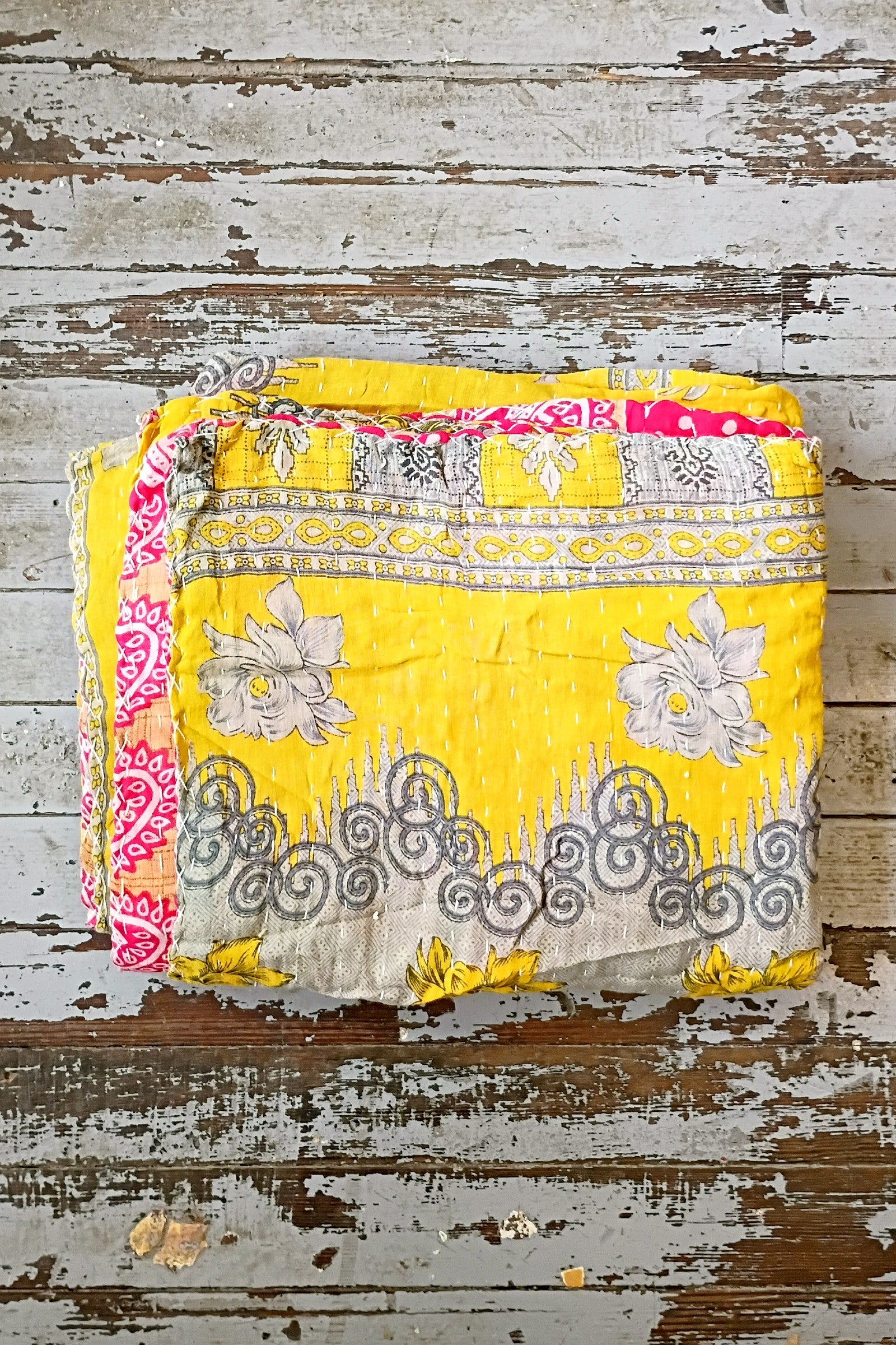 Kantha Sari Throw Blanket #1621