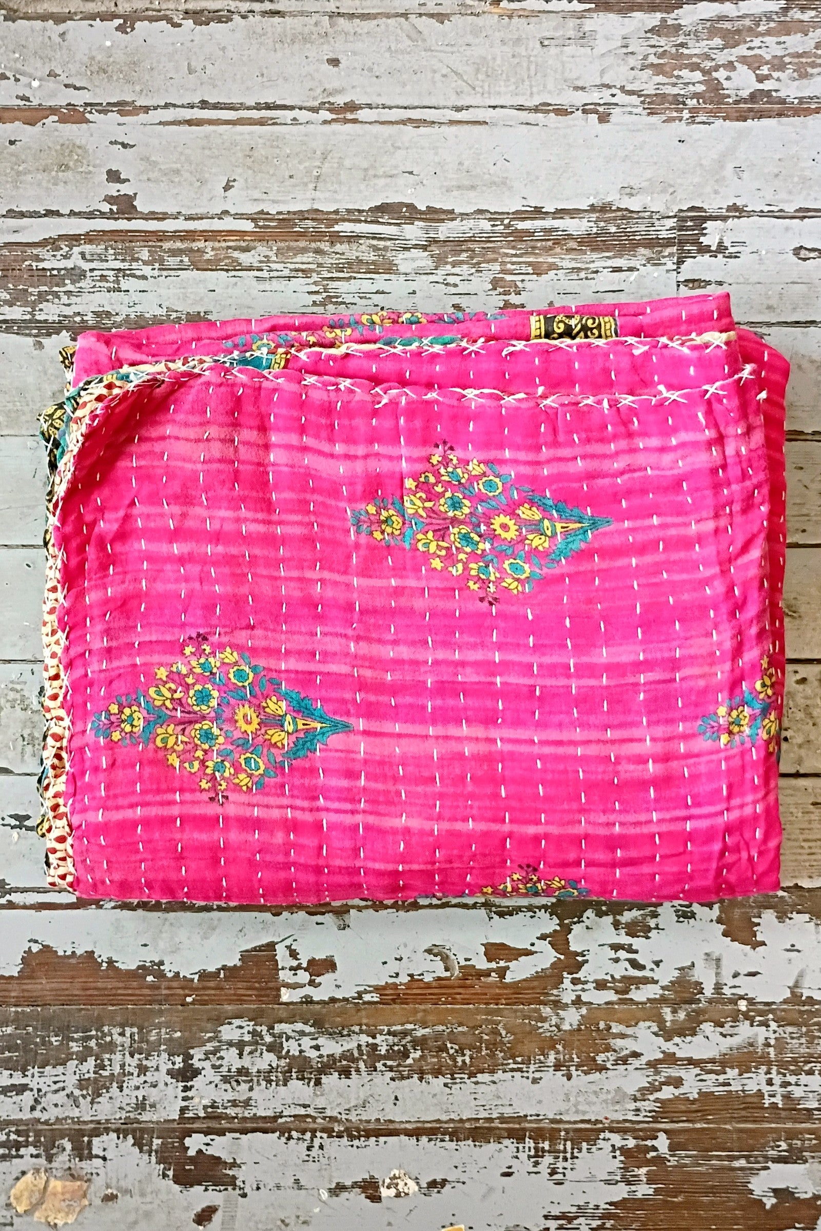 Kantha Sari Throw Blanket #1622