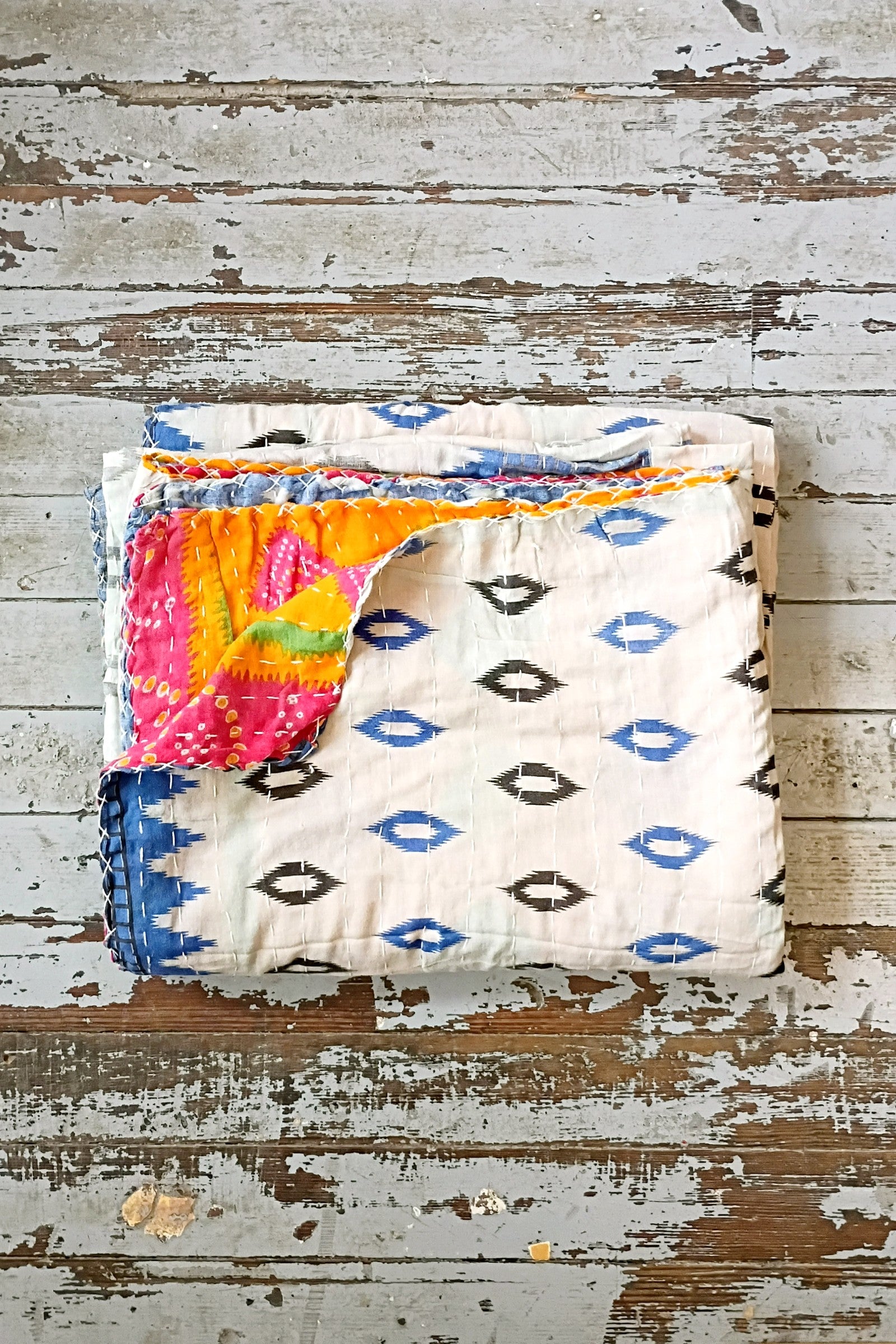 Kantha Sari Throw Blanket #1623