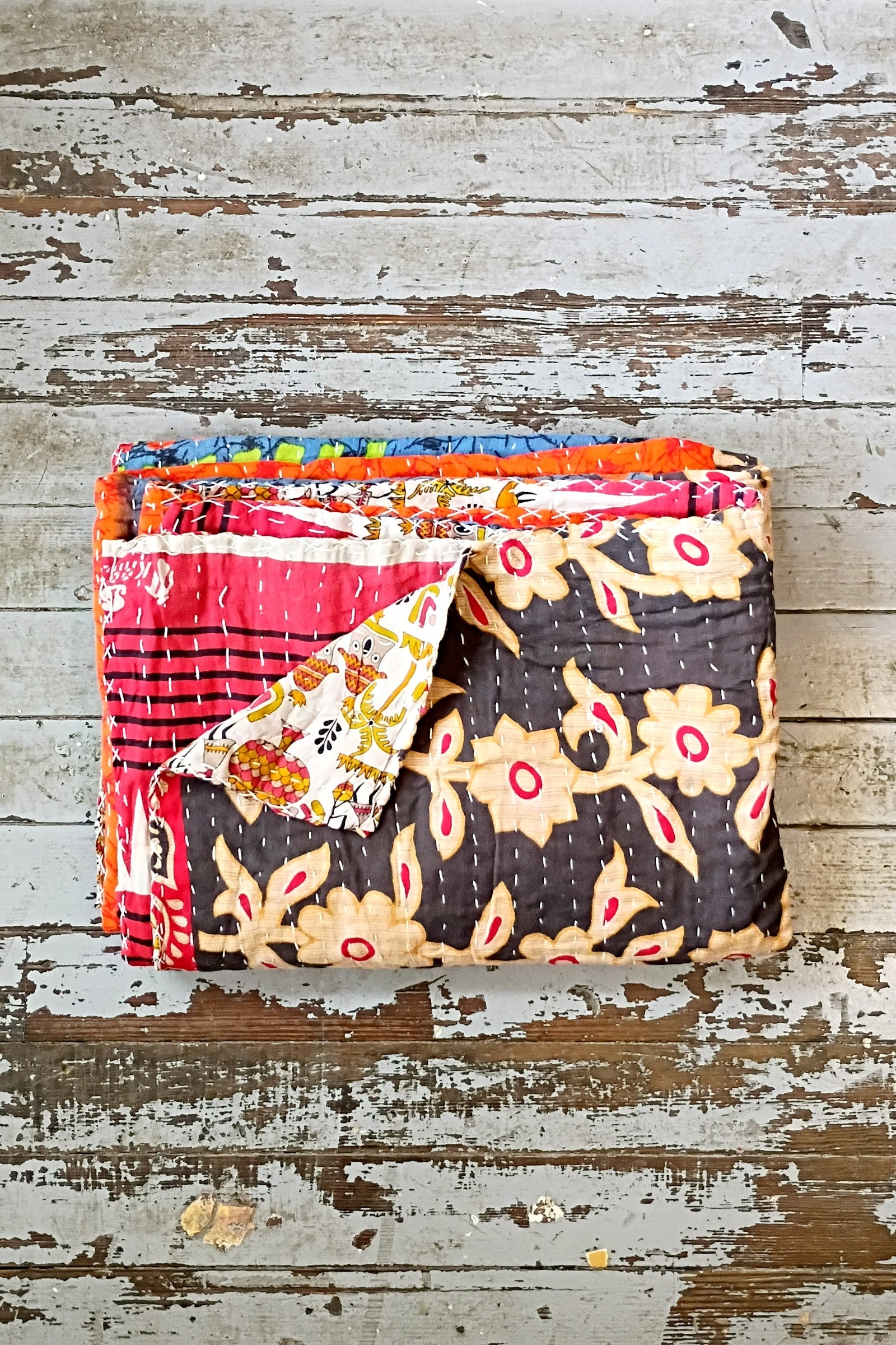 Kantha Sari Throw Blanket #1624