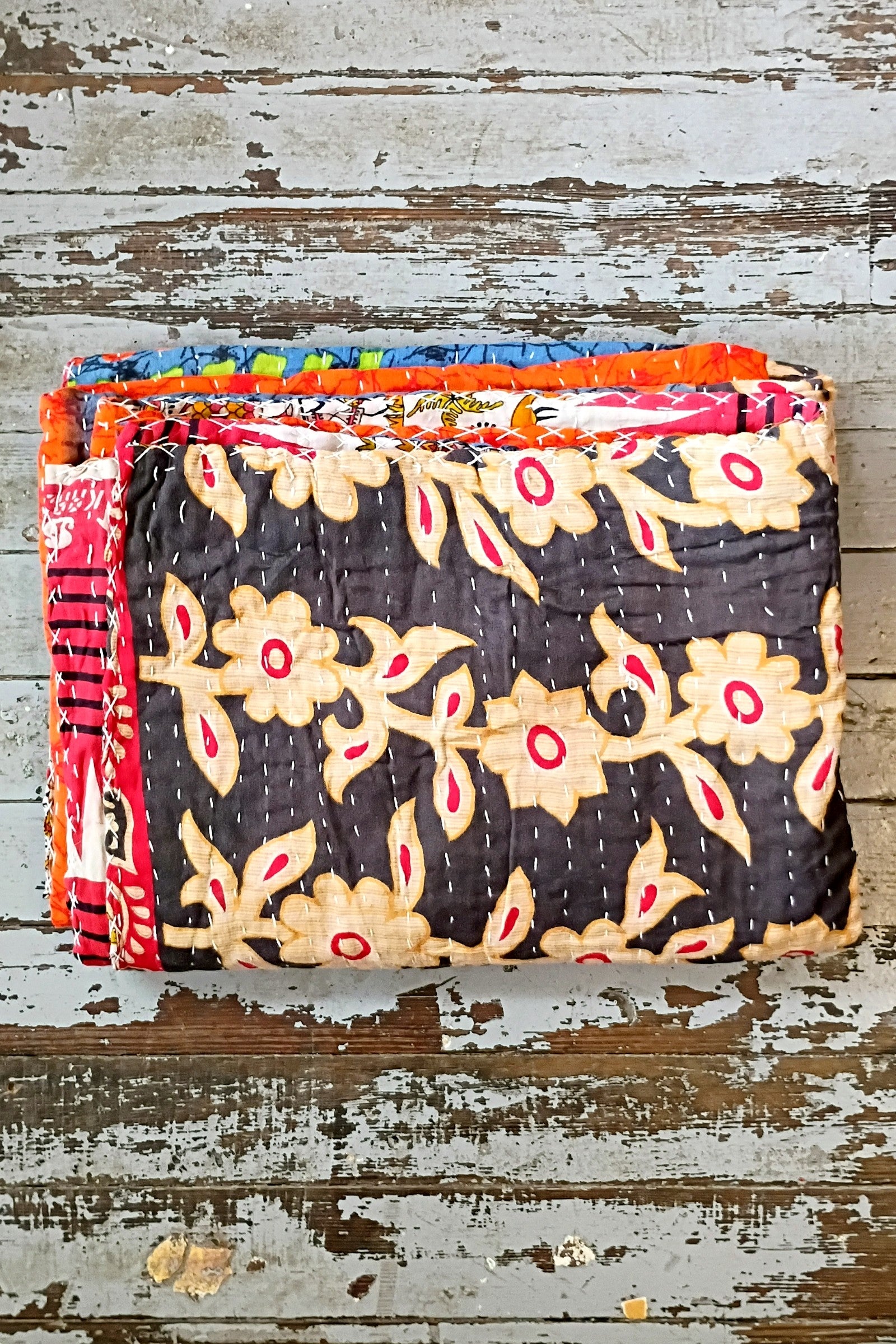 Kantha Sari Throw Blanket #1624