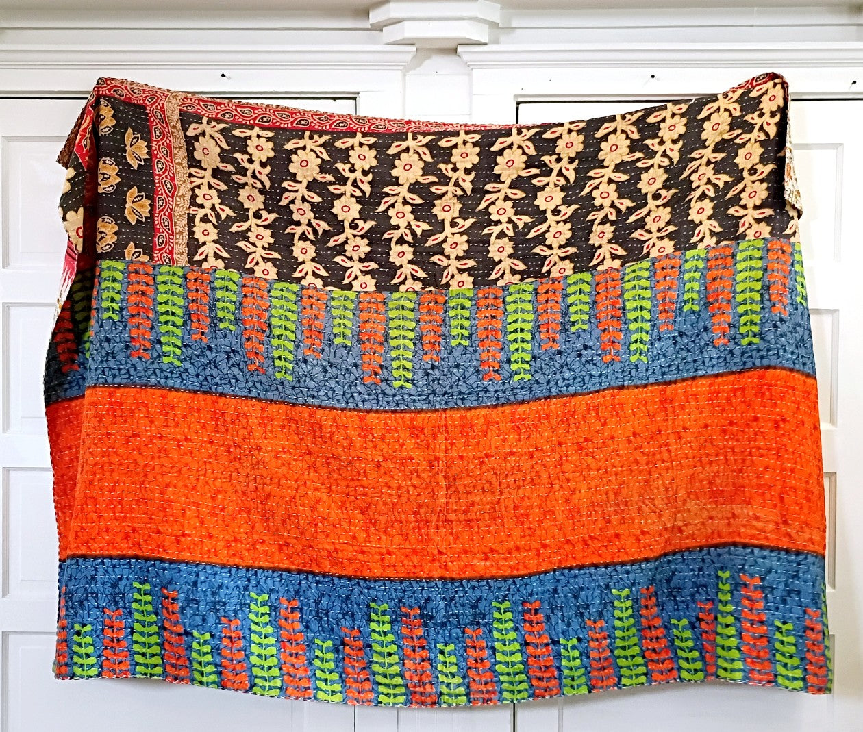 Kantha Sari Throw Blanket #1624