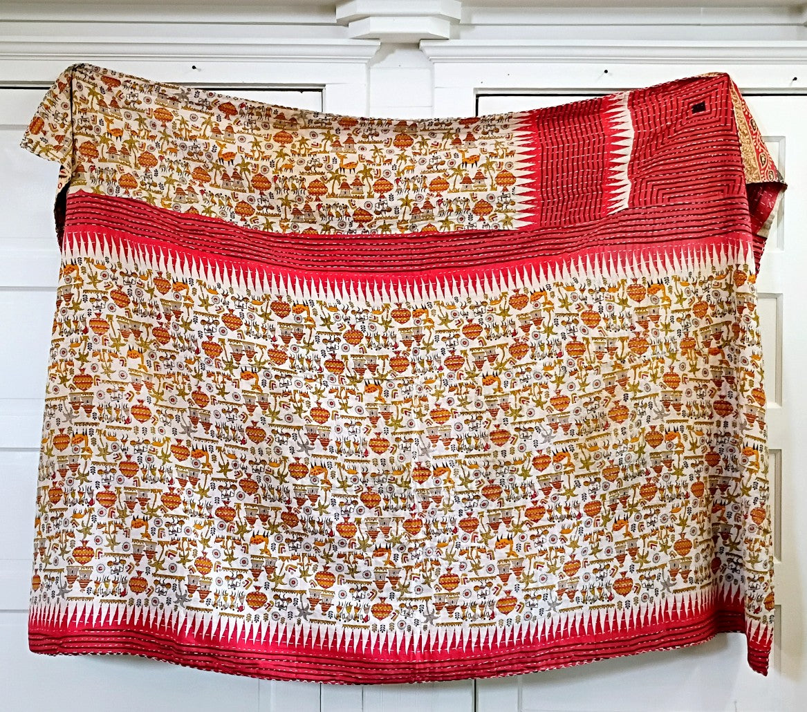 Kantha Sari Throw Blanket #1624