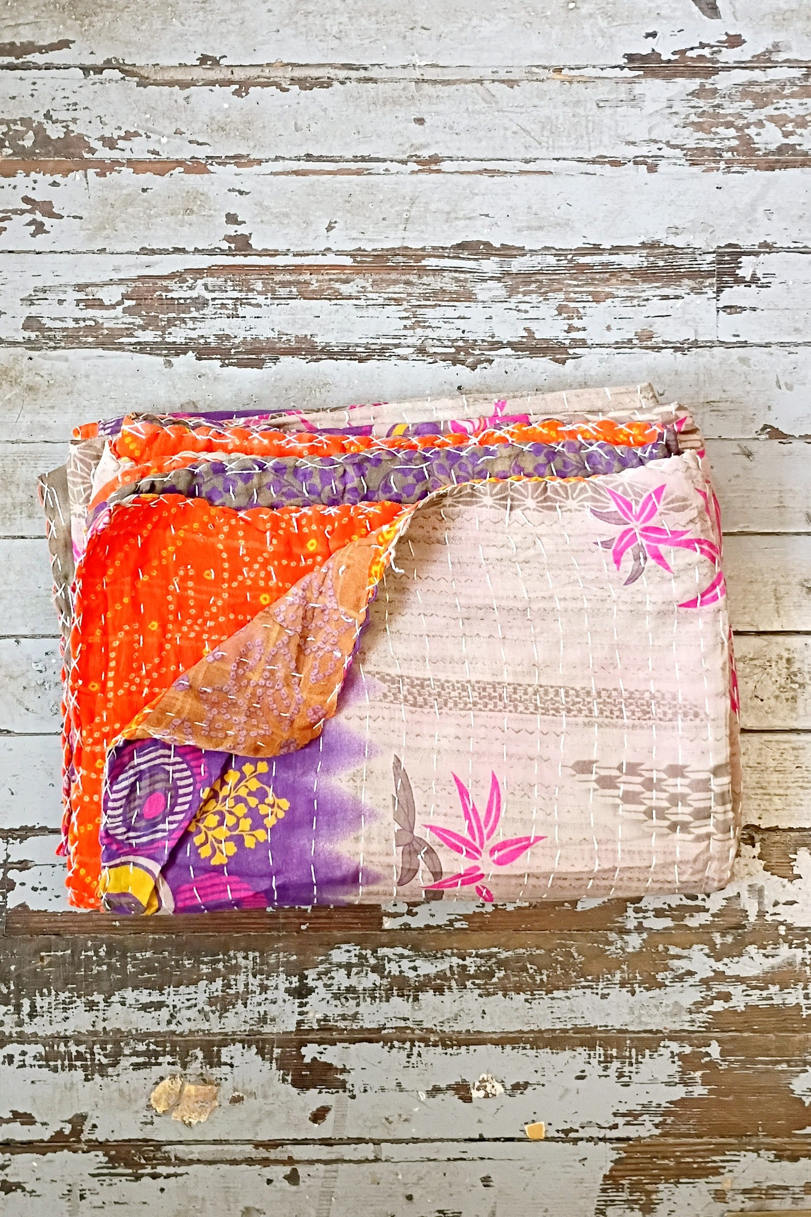 Kantha Sari Throw Blanket #1625