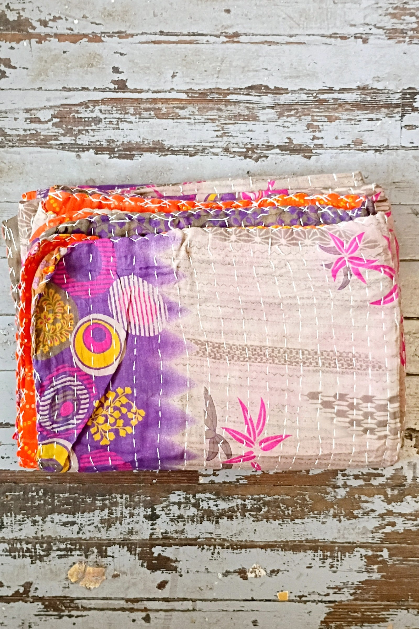 Kantha Sari Throw Blanket #1625
