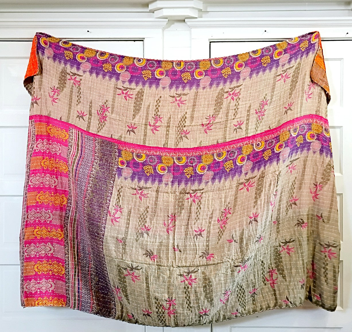 Kantha Sari Throw Blanket #1625